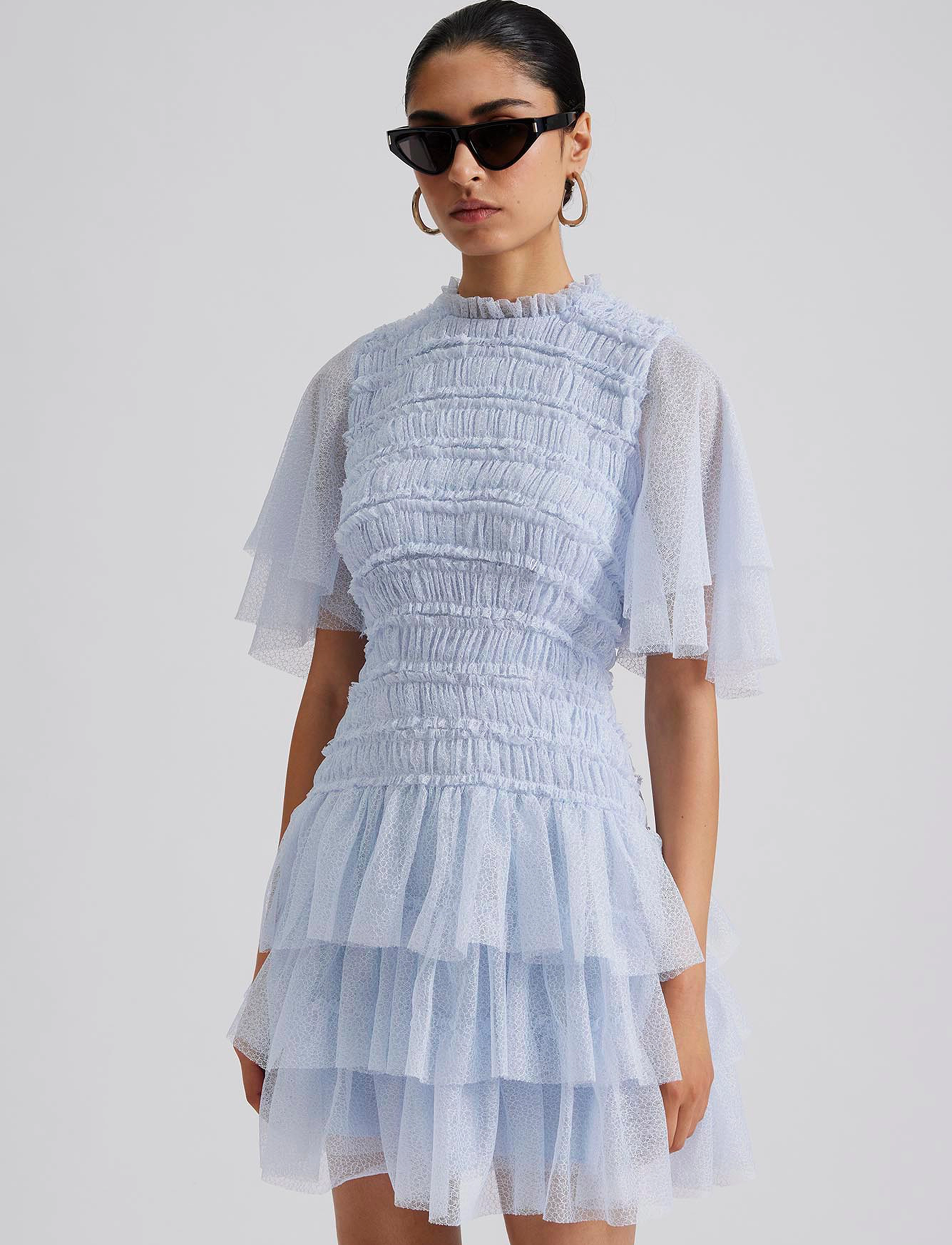 Malina - Minnie short sleeve lace mini dress - light blue - 4