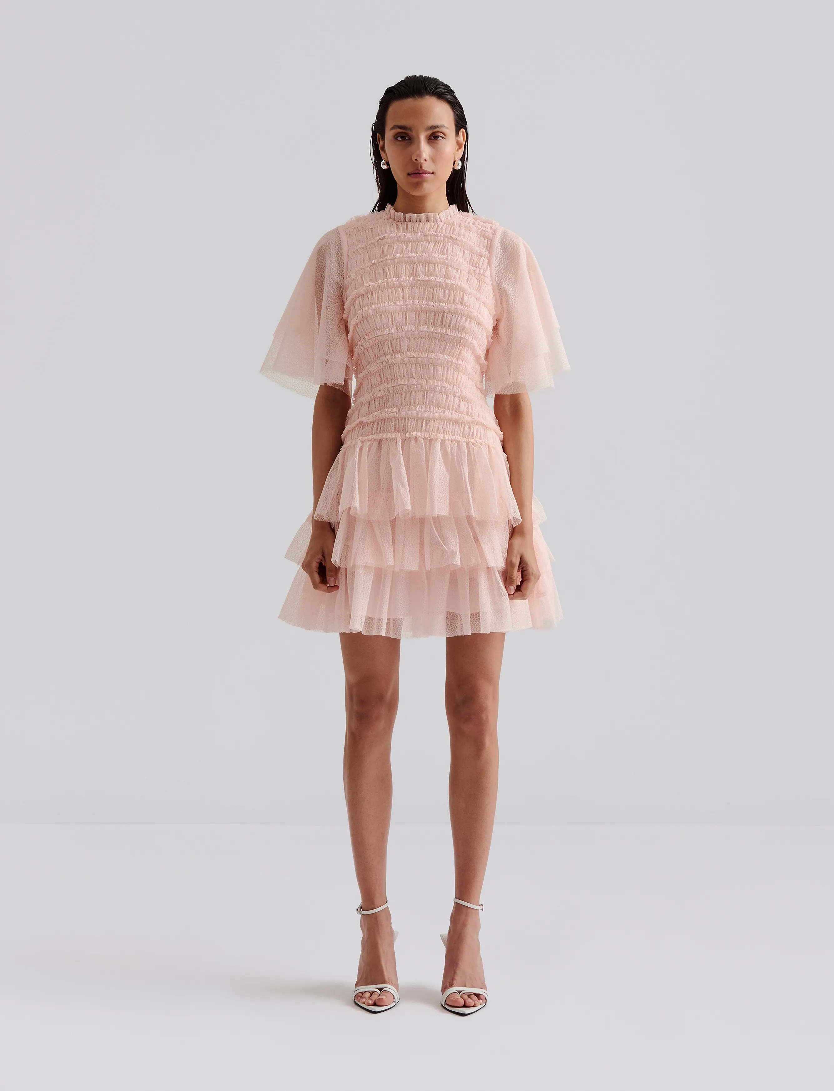 Malina Minnie Short Sleeve Lace Mini Dress, XL, Pink, Designere > Korte Kjoler, Dame