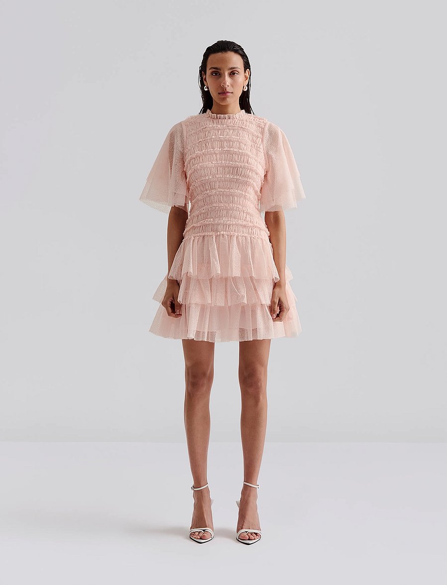 Malina - Minnie short sleeve lace mini dress - sommerkjoler - pale pink - 0