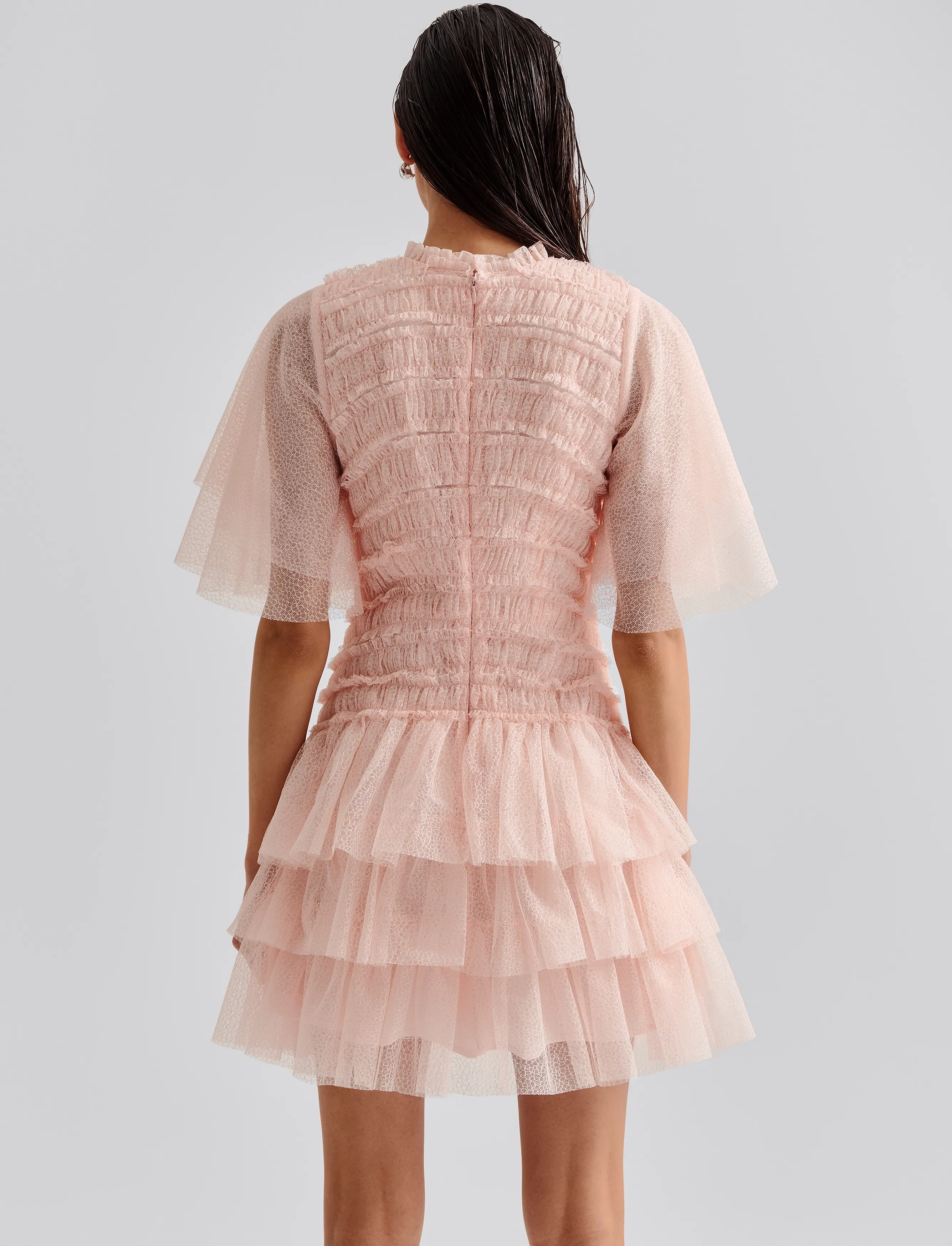 Malina - Minnie short sleeve lace mini dress - sommerkjoler - pale pink - 3