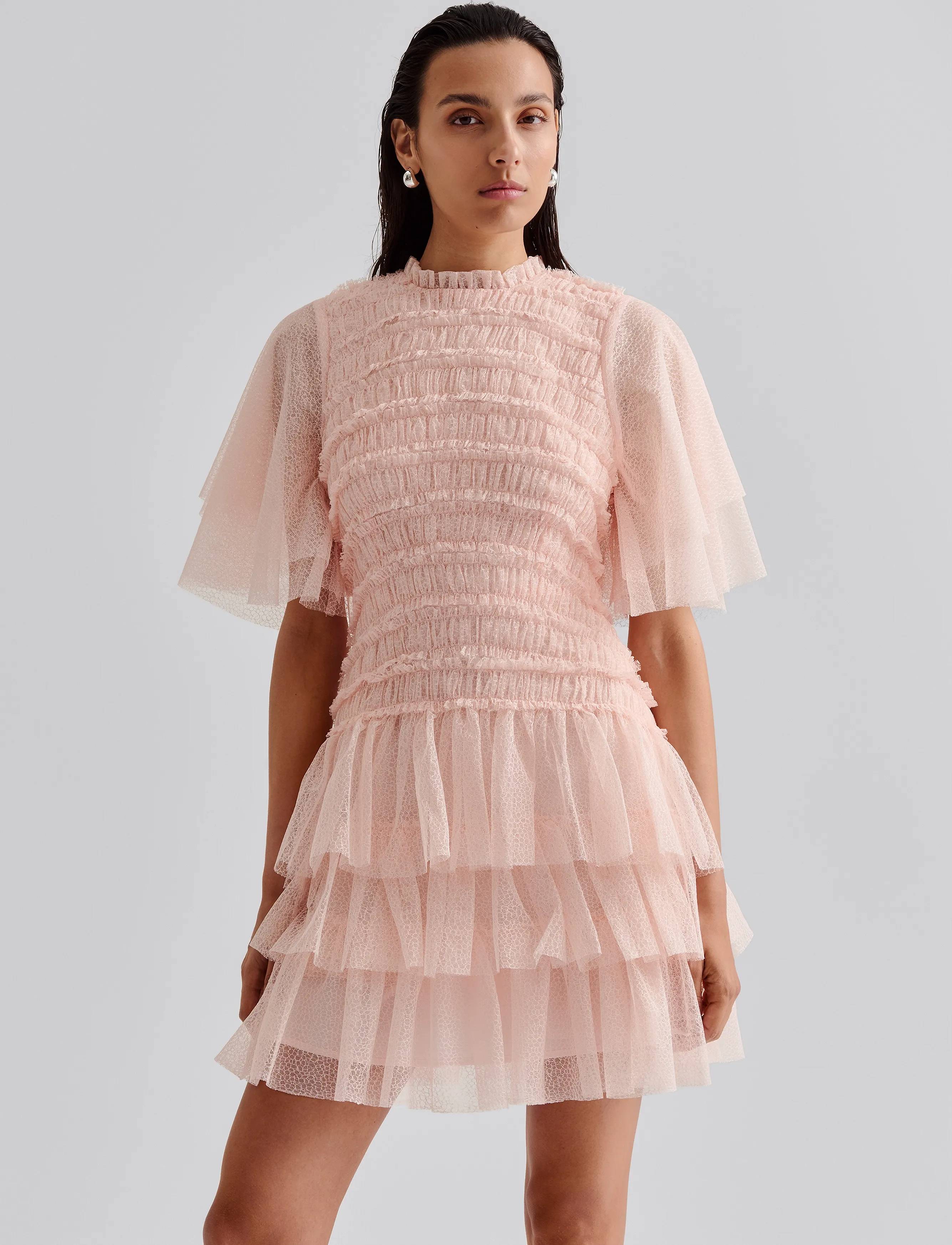 Malina - Minnie short sleeve lace mini dress - sommerkjoler - pale pink - 4
