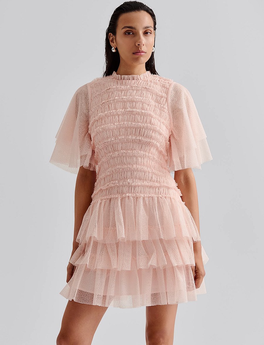 Malina - Minnie short sleeve lace mini dress - sommerkjoler - pale pink - 4