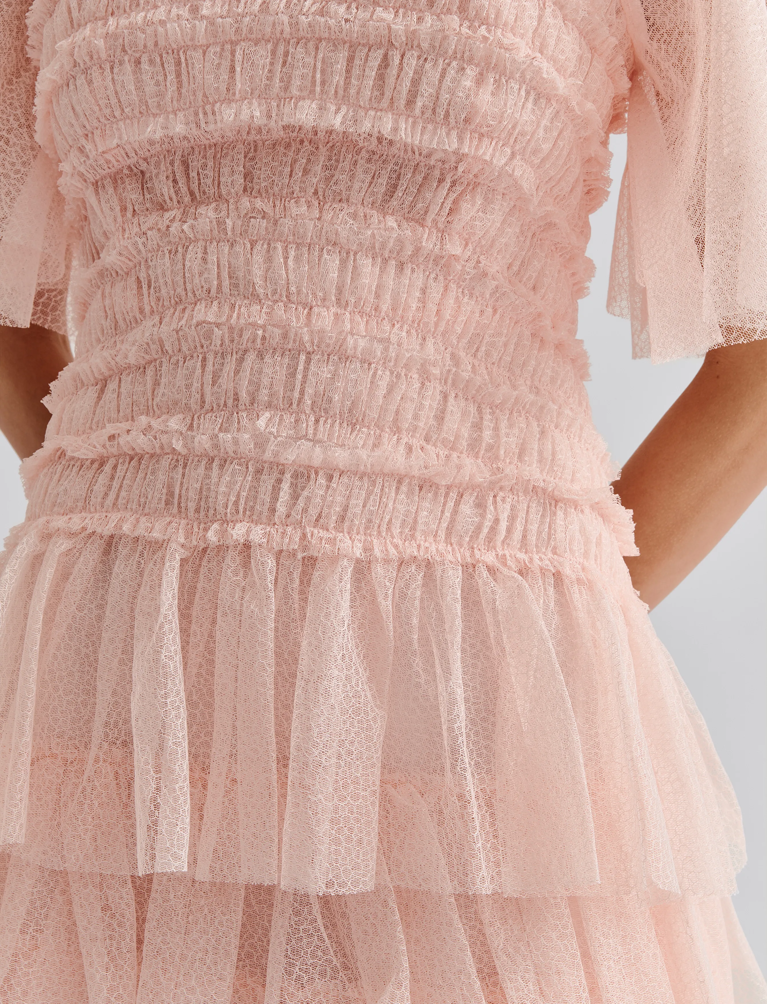 Malina - Minnie short sleeve lace mini dress - sommerkjoler - pale pink - 5