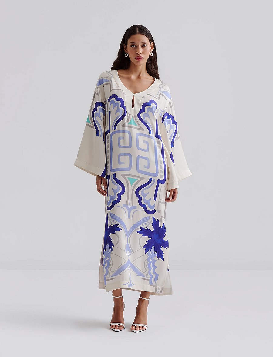 Malina - Manon printed satin kaftan dress - mosaic - 0