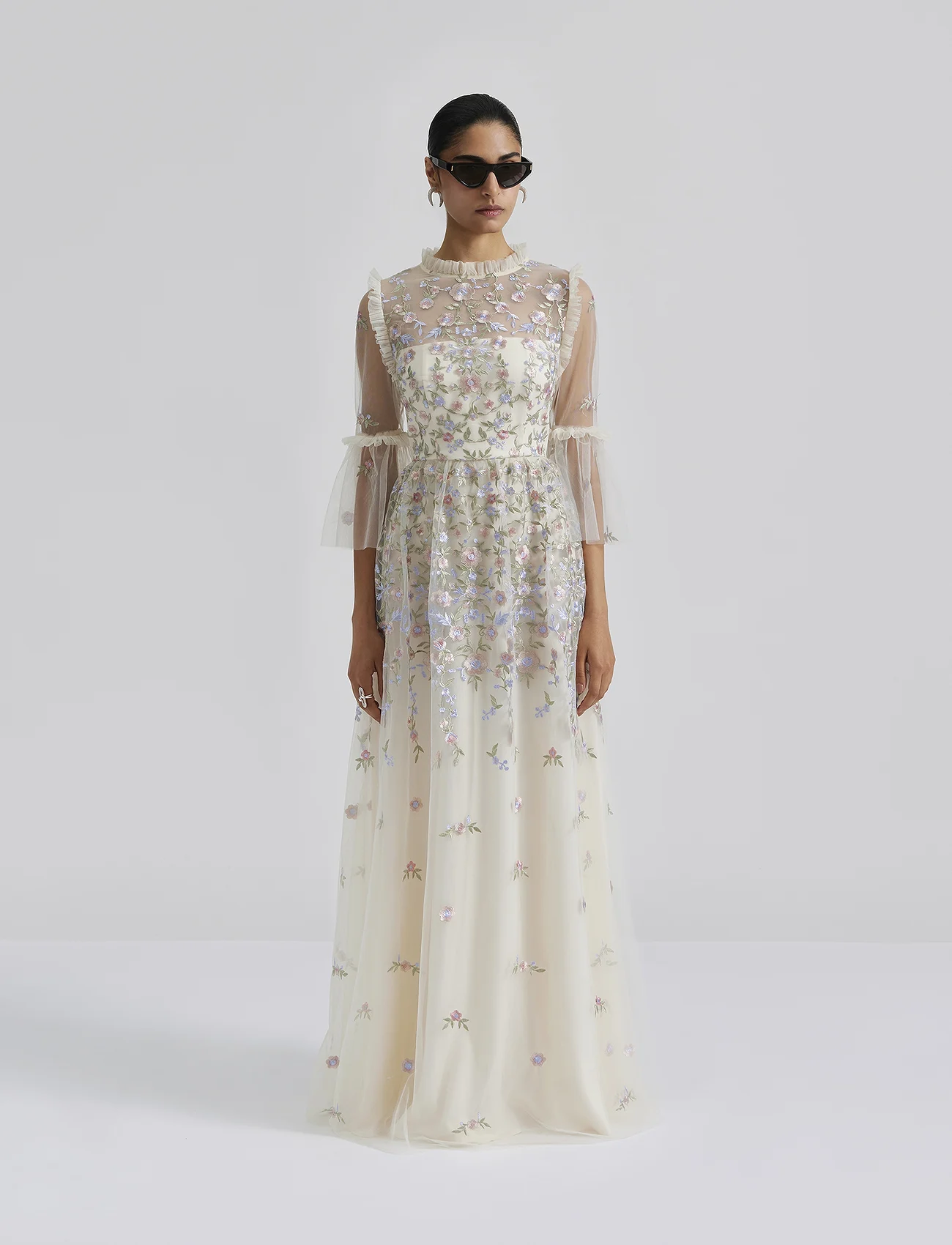Malina - Nicolina long sleeved lace maxi dress - evening dresses - multi - 0
