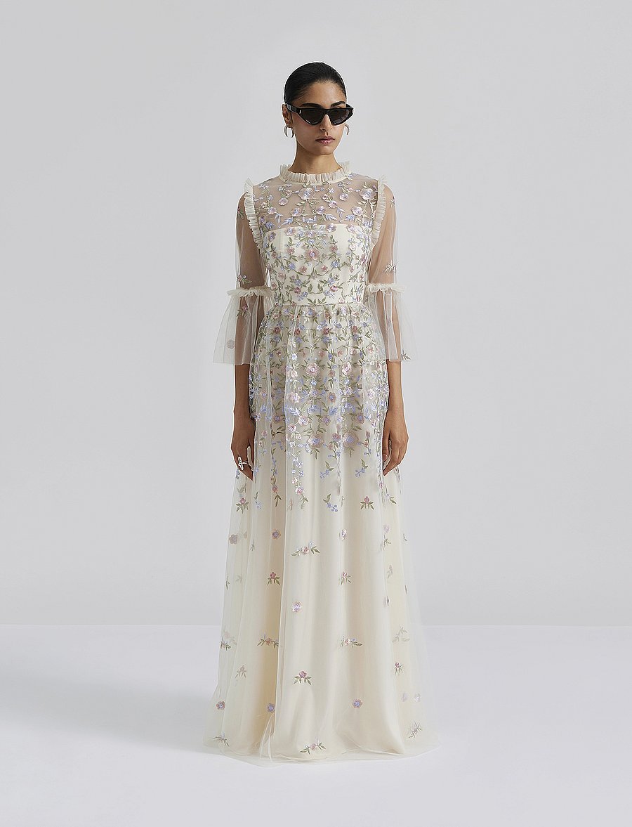 Malina - Nicolina long sleeved lace maxi dress - festkjoler - multi - 0