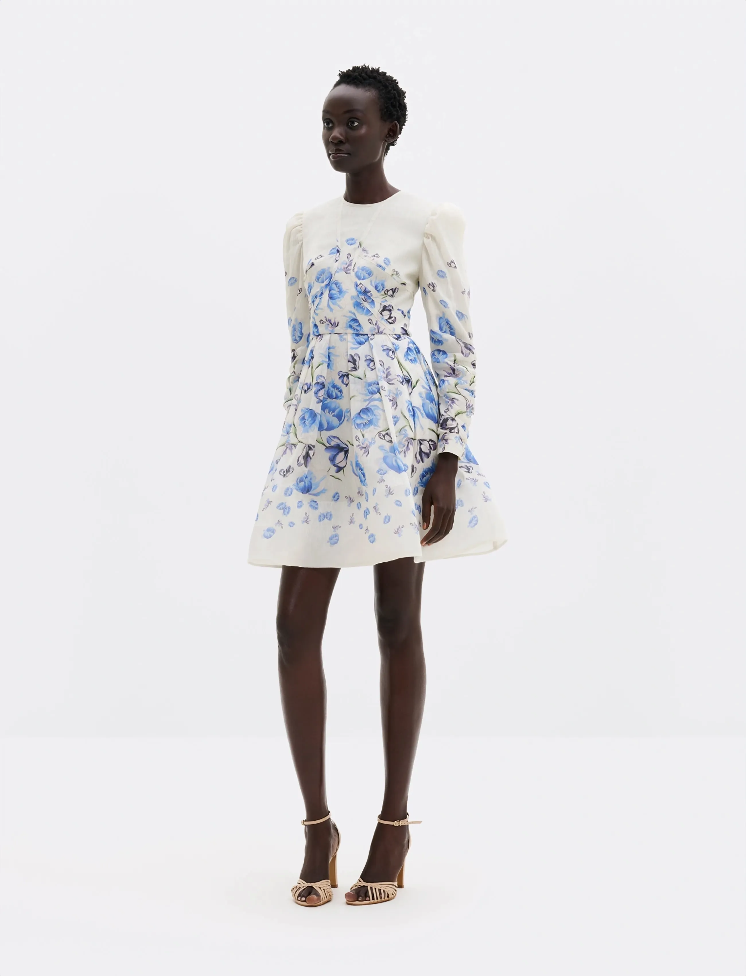 Malina Leoni Silk Blend Mini Dress, XS, Designer, Creme - Short Frauen