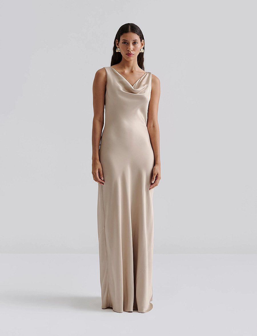 Malina - Leah cowl neck satin maxi dress - abendkleider - champagne - 0
