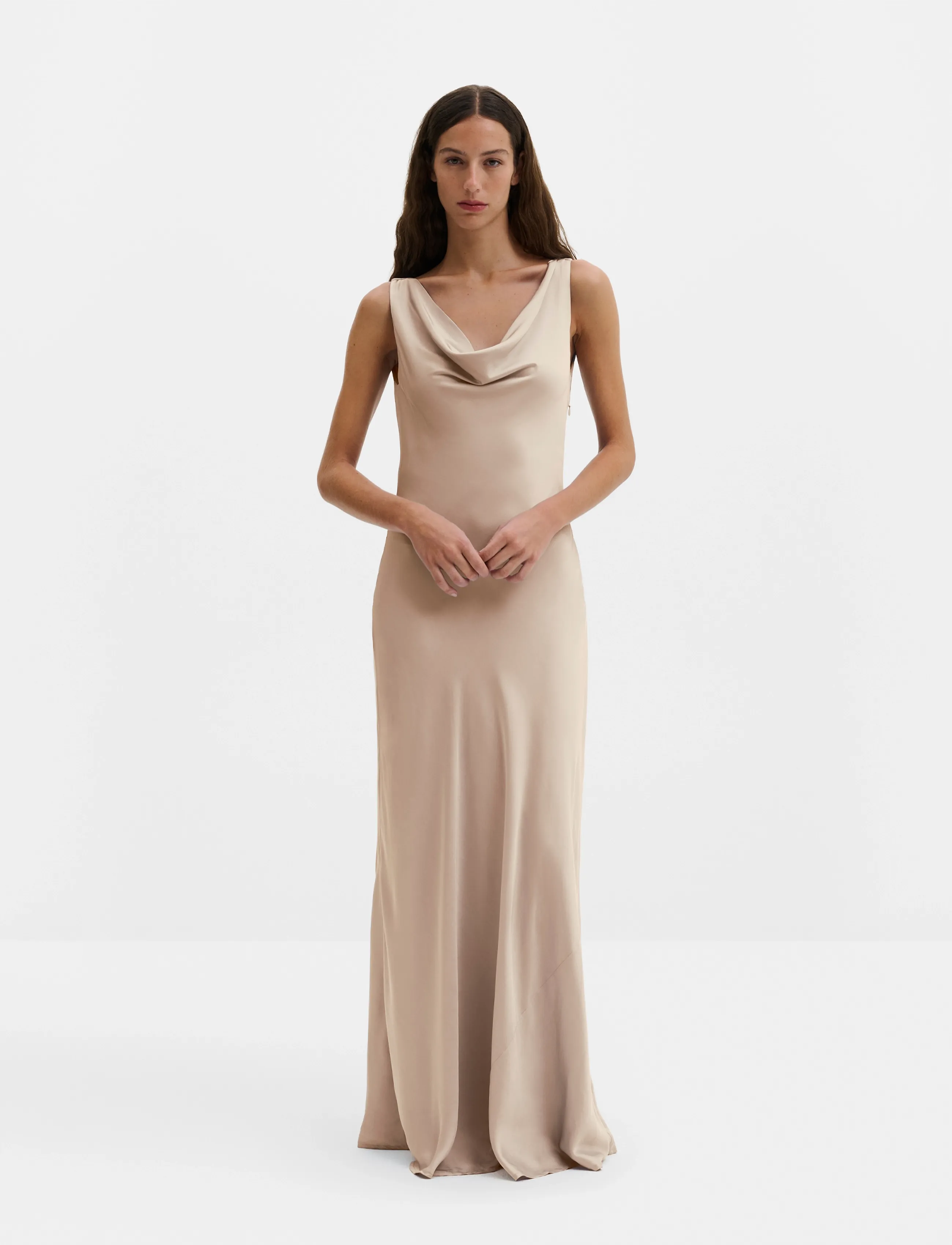 Malina Leah cowl neck satin maxi dress - Last chance - CHAMPAGNE / beige