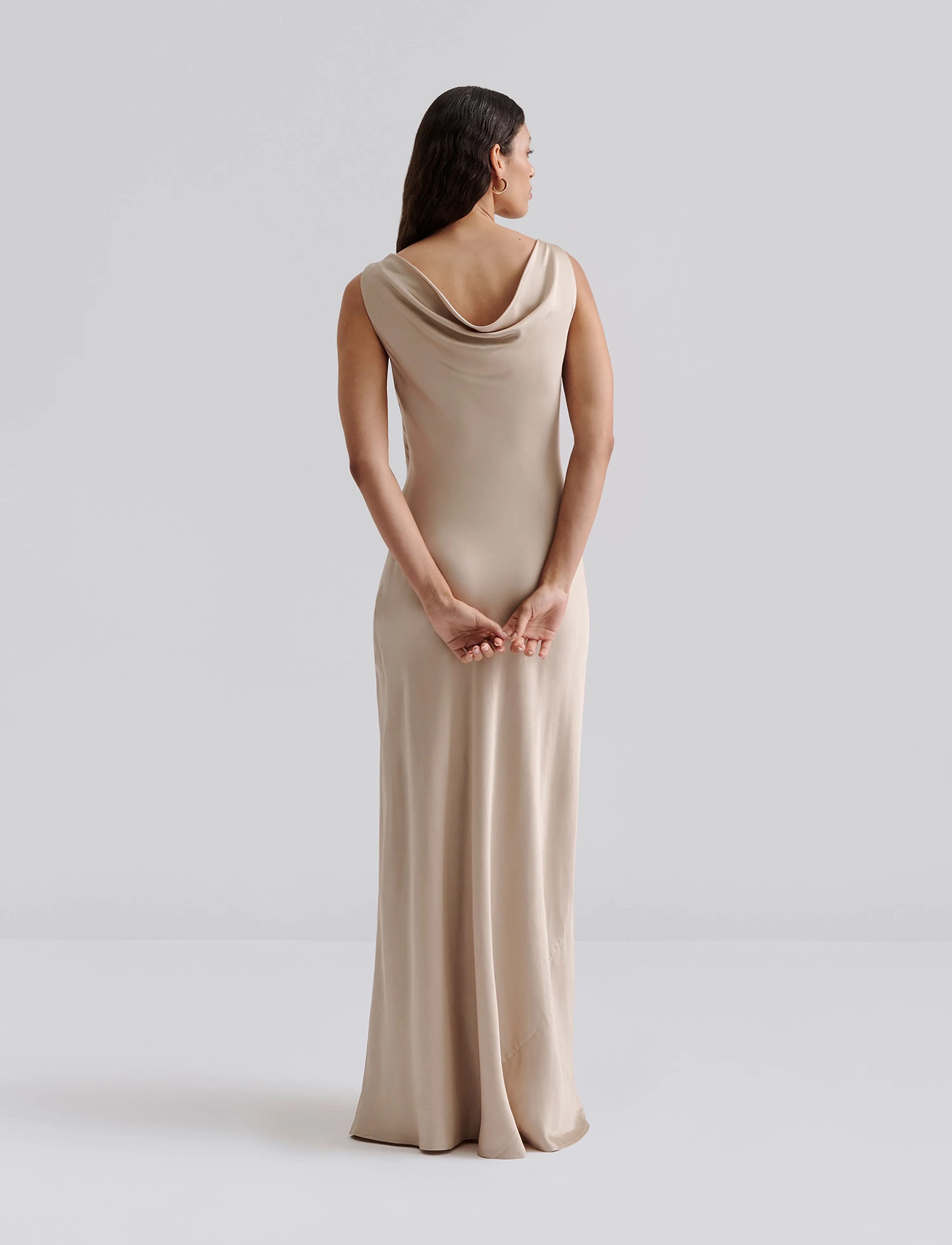 Malina - Leah cowl neck satin maxi dress - aftenkjoler - champagne - 3
