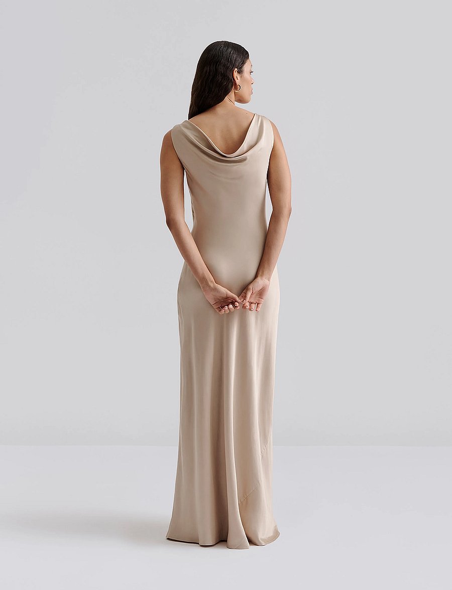 Malina - Leah cowl neck satin maxi dress - abendkleider - champagne - 3