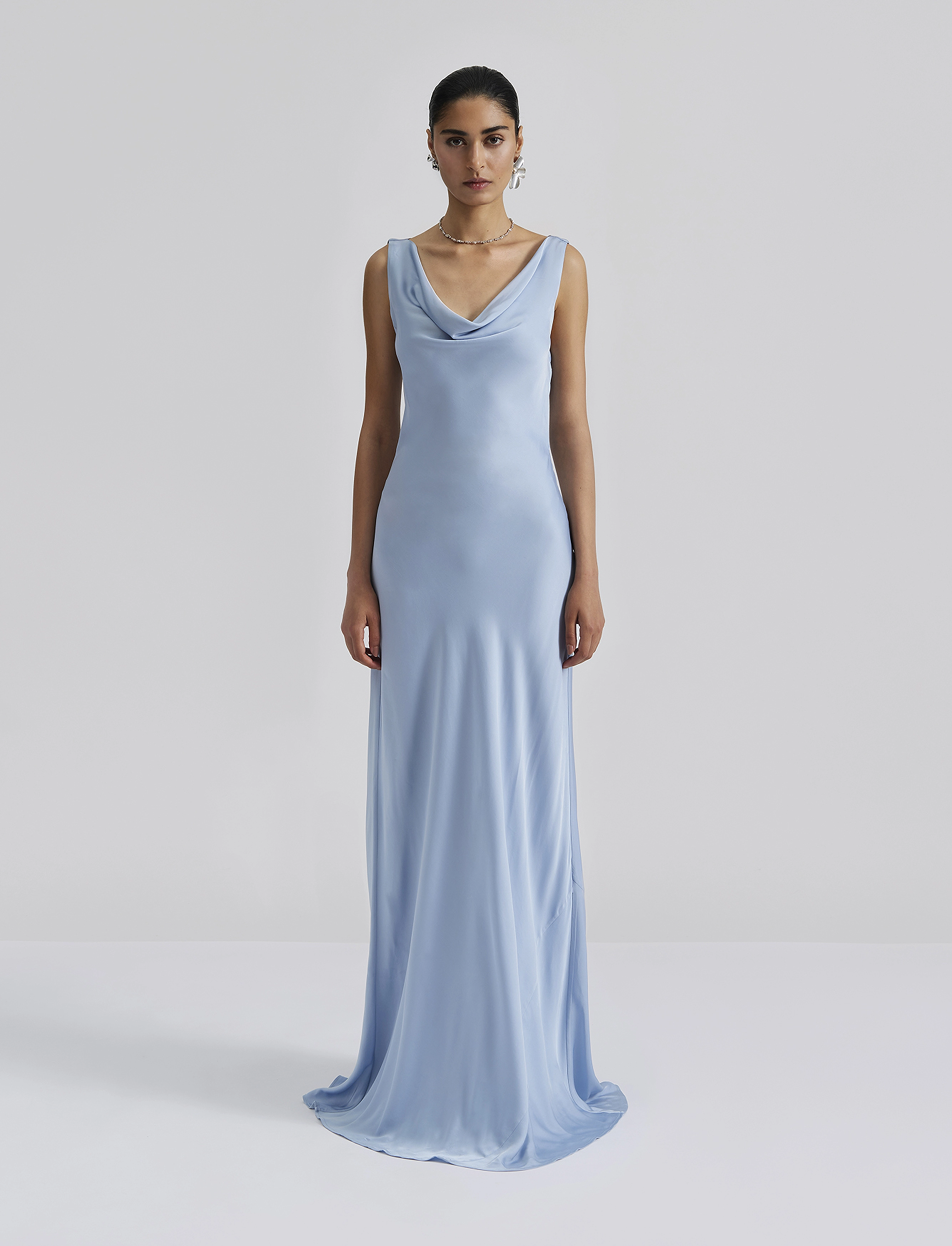 Malina Leah Cowl Neck Satin Maxi Dress, L, Blue, Designere > Maxi Dress, Dame
