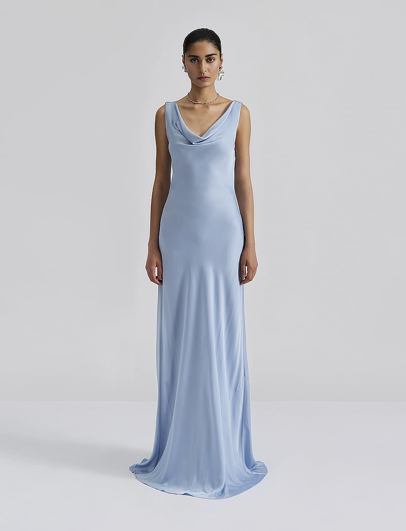 Malina - Leah cowl neck satin maxi dress - abendkleider - dusty blue - 0