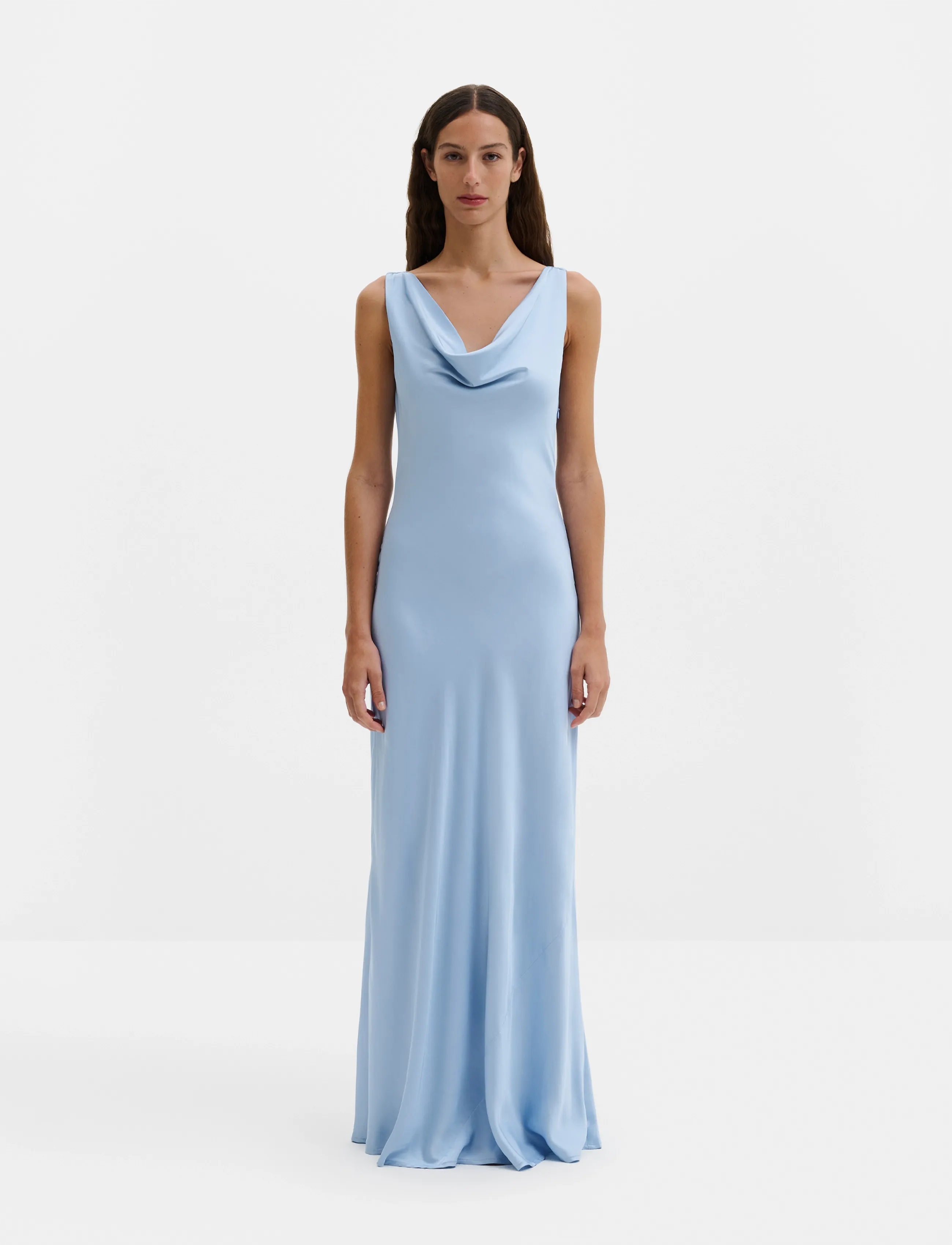 Malina Leah cowl neck satin maxi dress - Kleidid - DUSTY BLUE / blue