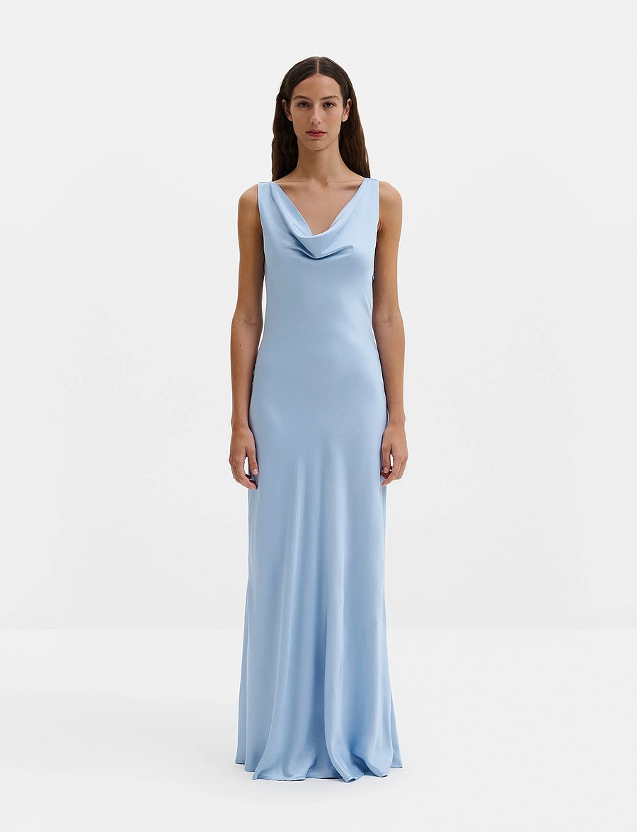 Malina - Leah cowl neck satin maxi dress - abendkleider - dusty blue - 0