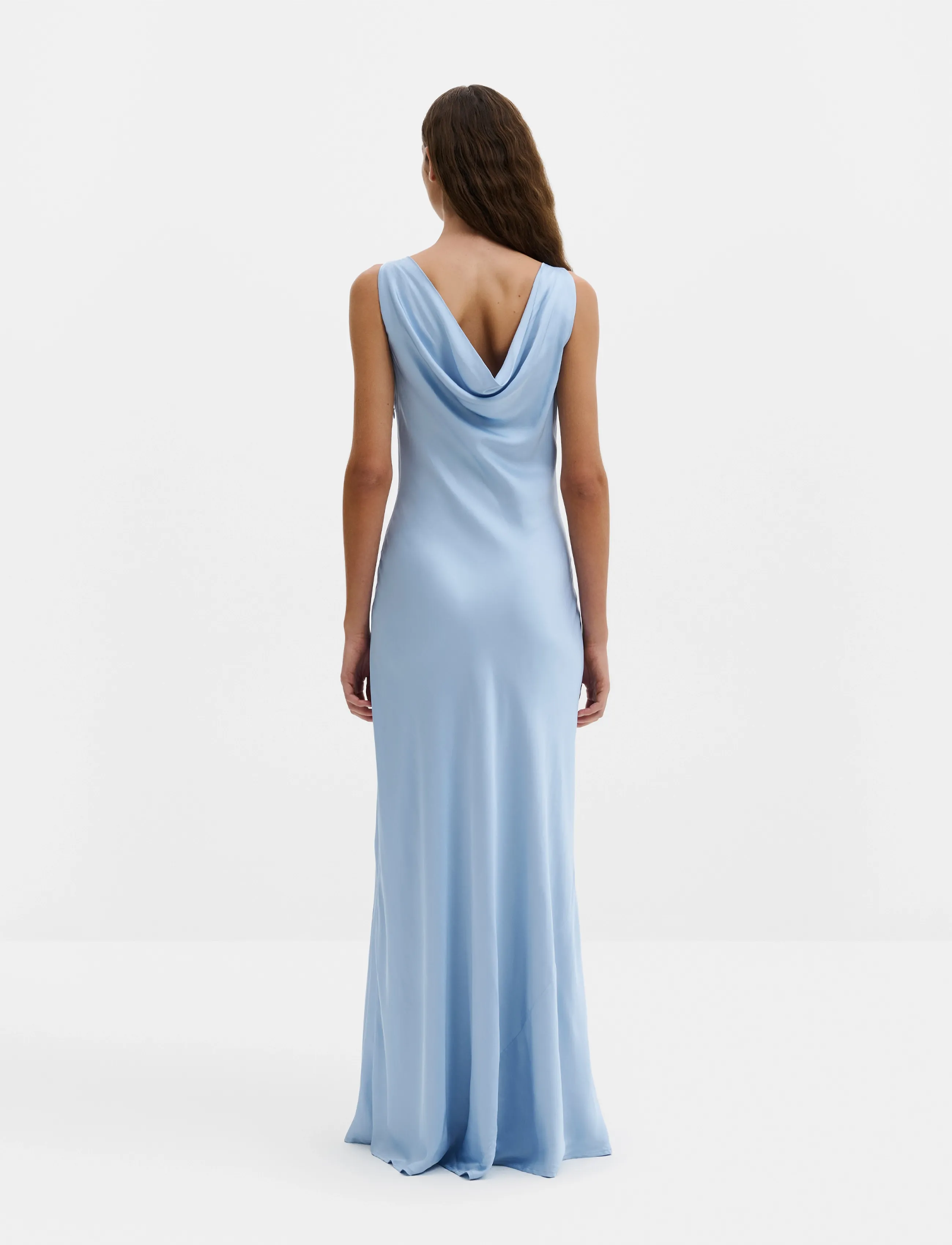 Malina - Leah cowl neck satin maxi dress - abendkleider - dusty blue - 3