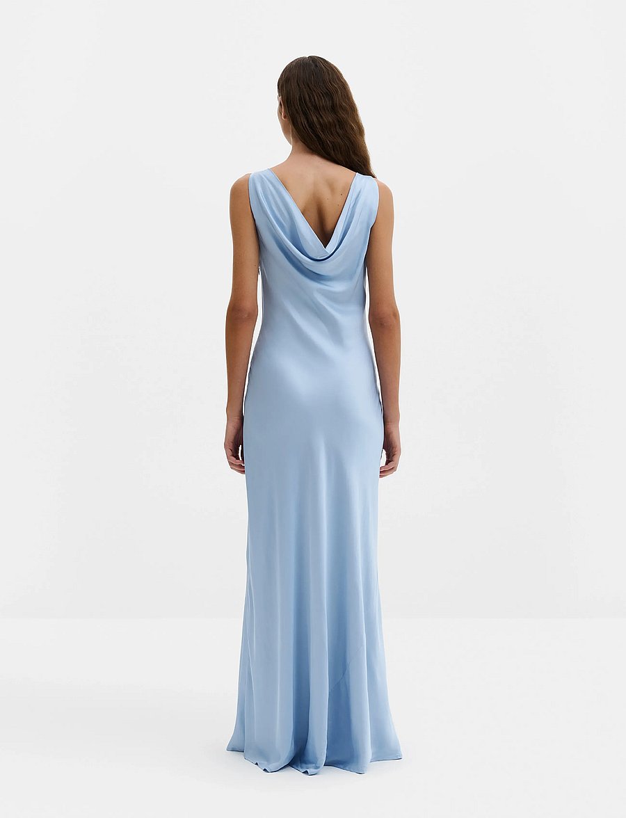 Malina - Leah cowl neck satin maxi dress - abendkleider - dusty blue - 3