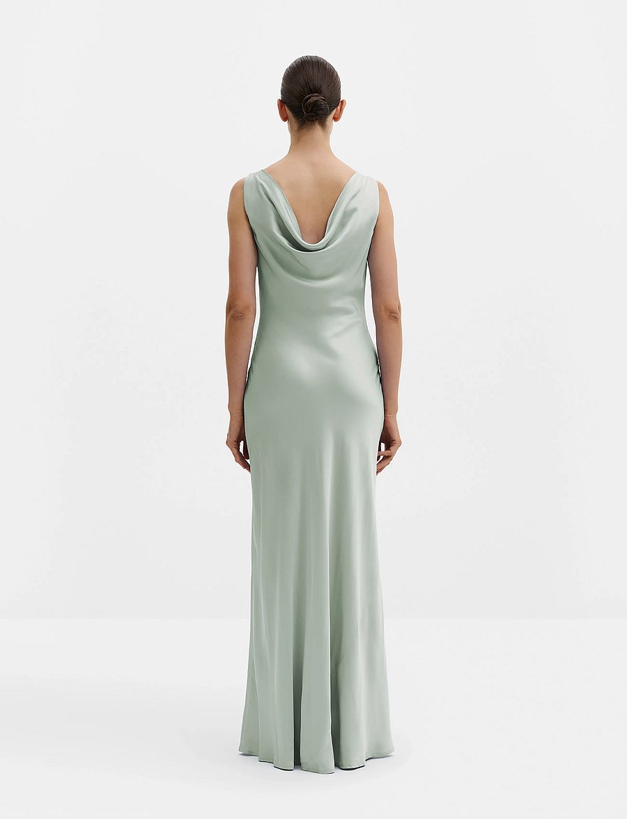 Malina - Leah cowl neck satin maxi dress - abendkleider - sage - 3