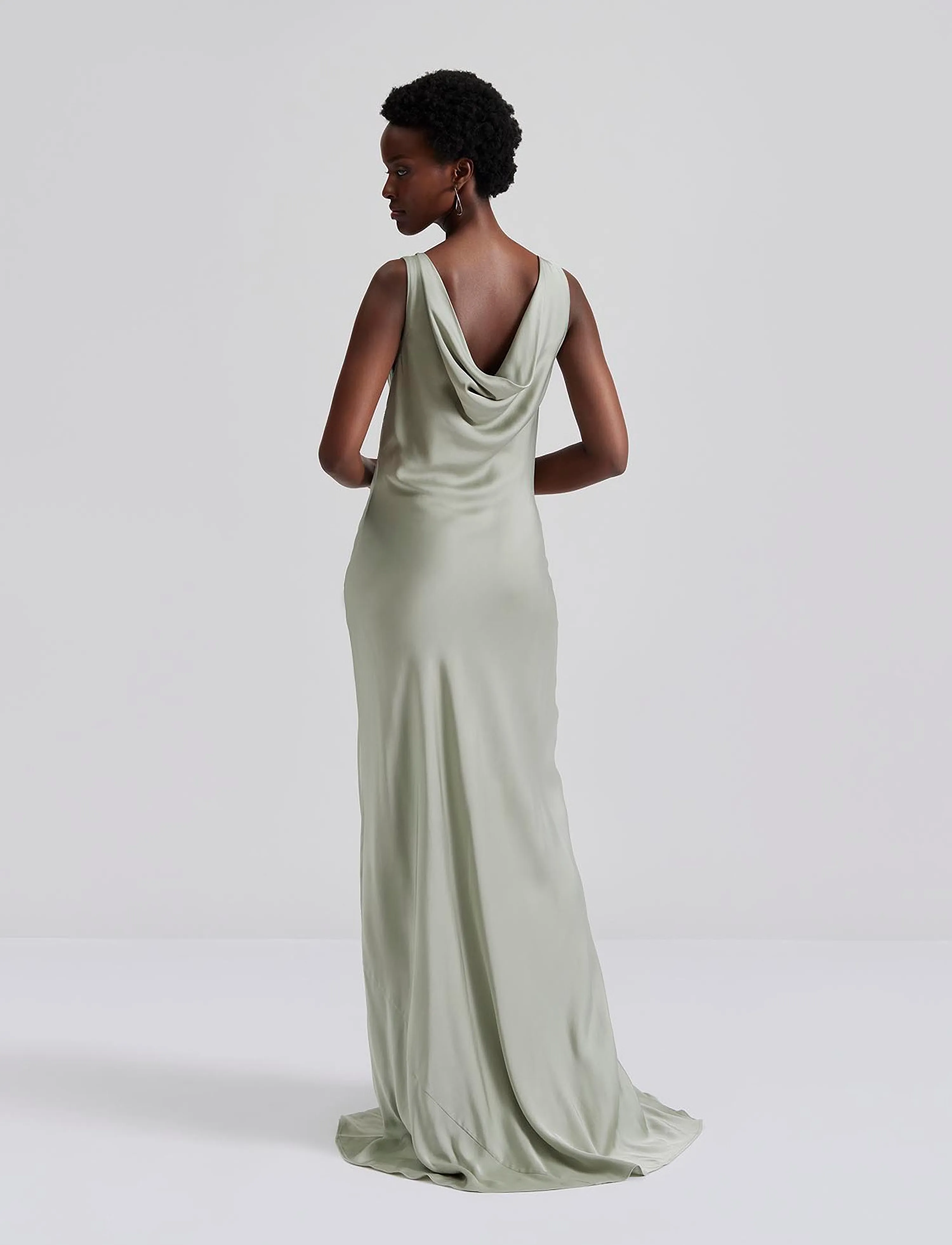 Malina - Leah cowl neck satin maxi dress - aftenkjoler - sage - 3