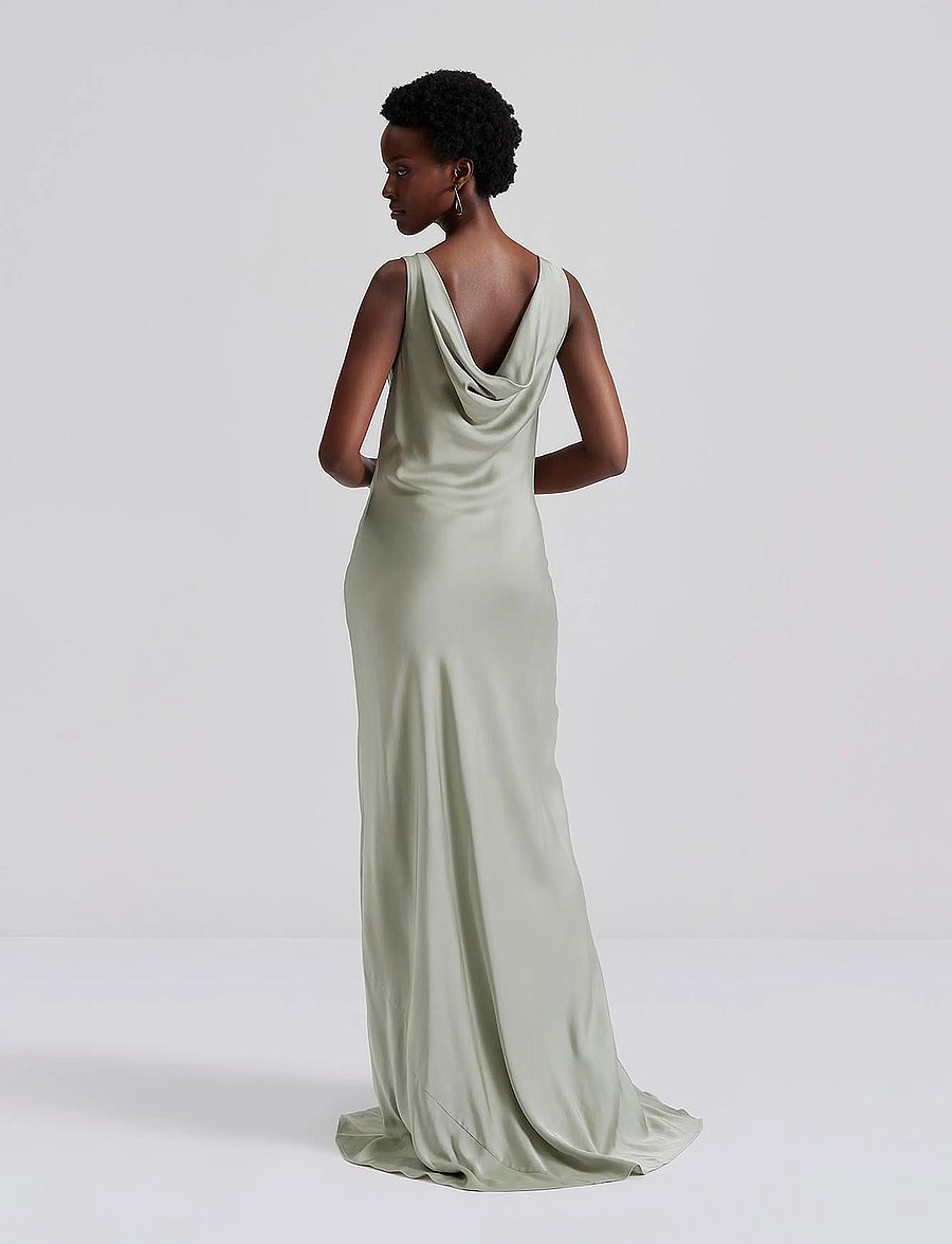 Malina - Leah cowl neck satin maxi dress - abendkleider - sage - 3