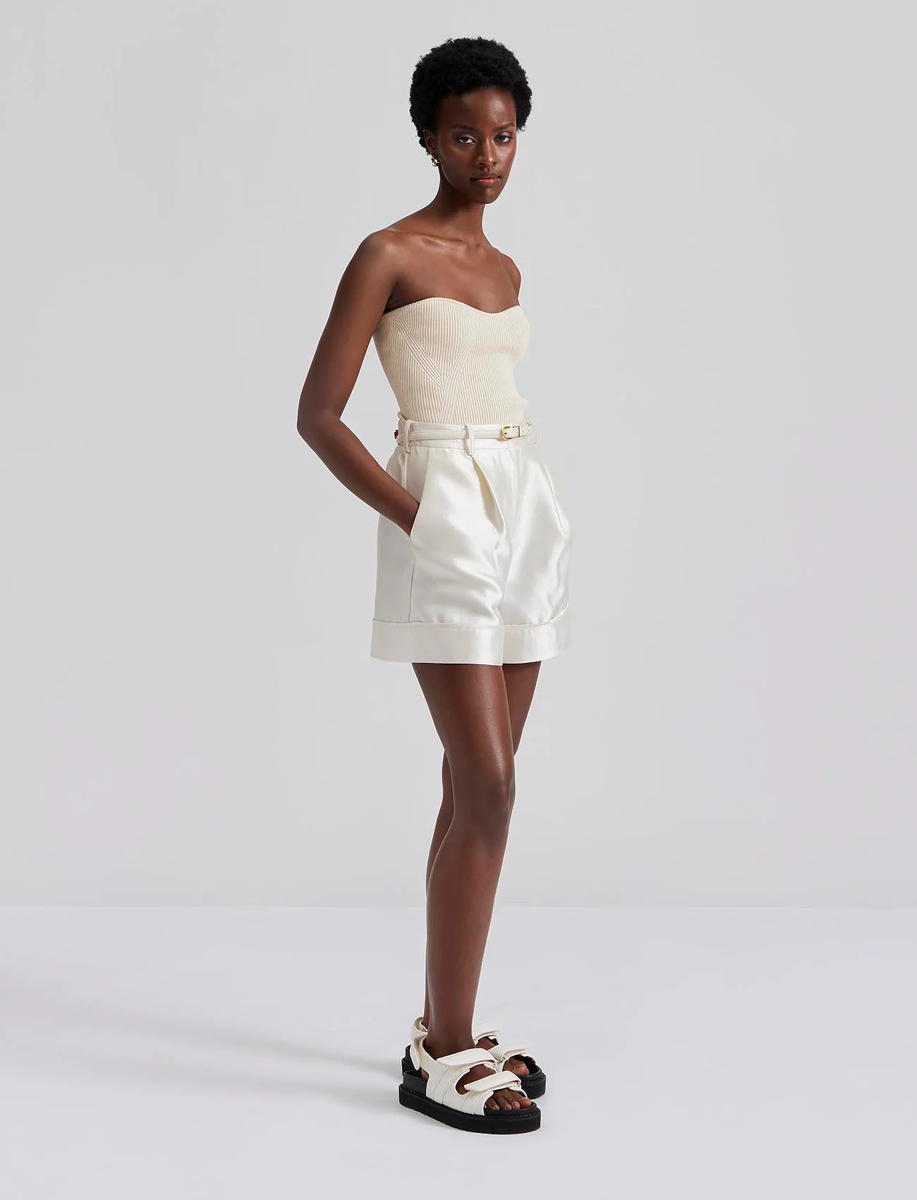 Malina - Josie high rise silk mix shorts - paper bag shorts - white - 0