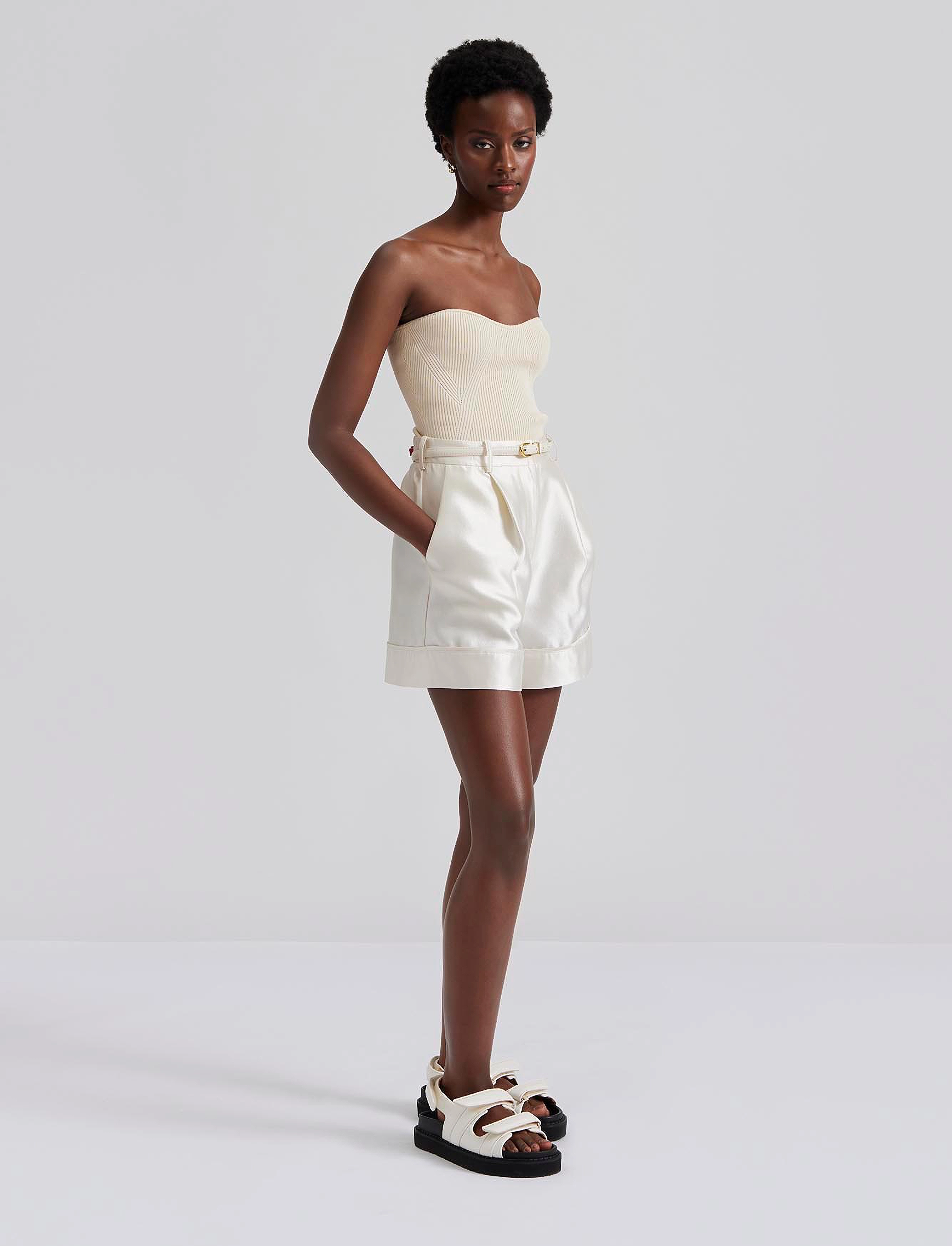 Malina - Josie high rise silk mix shorts - white - 2
