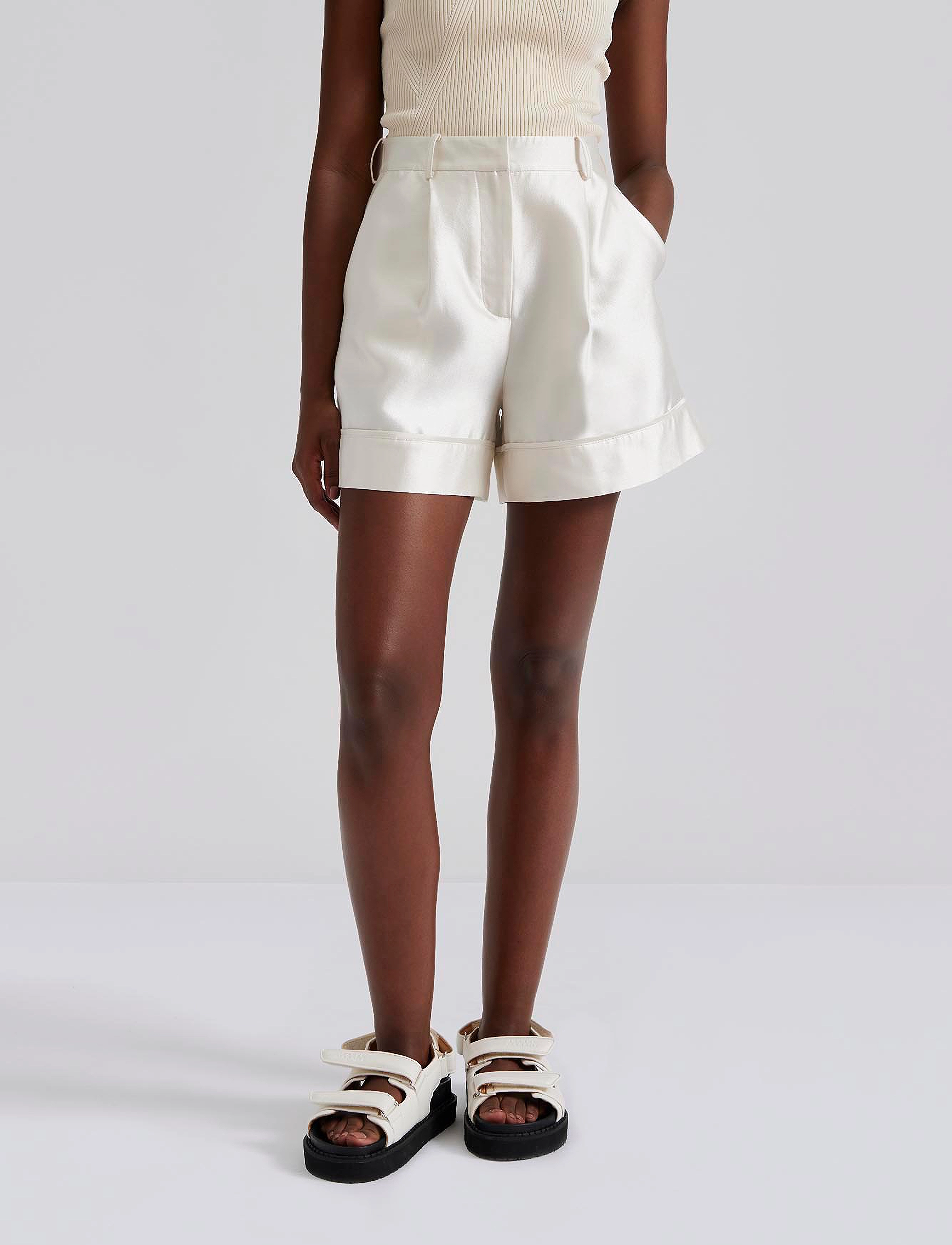 Malina - Josie high rise silk mix shorts - white - 4
