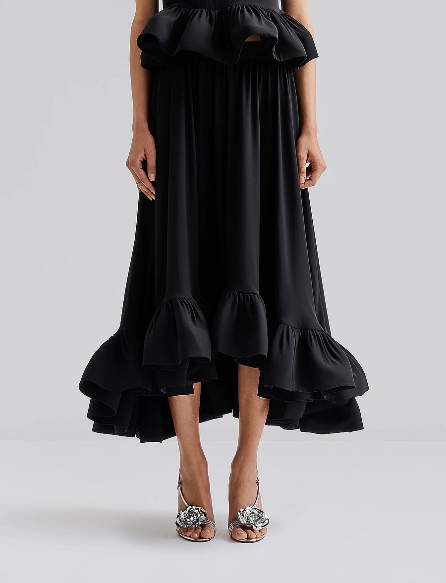 Malina - Adriana frilled hem midi skirt - black - 0