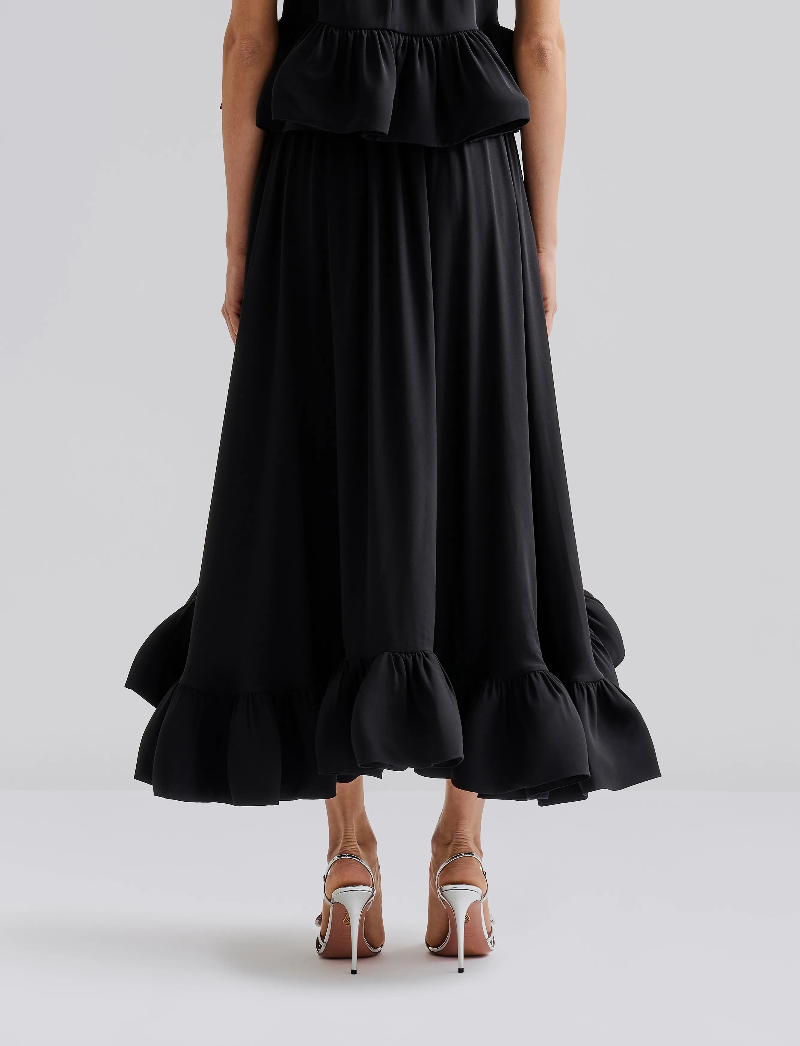 Malina - Adriana frilled hem midi skirt - black - 3