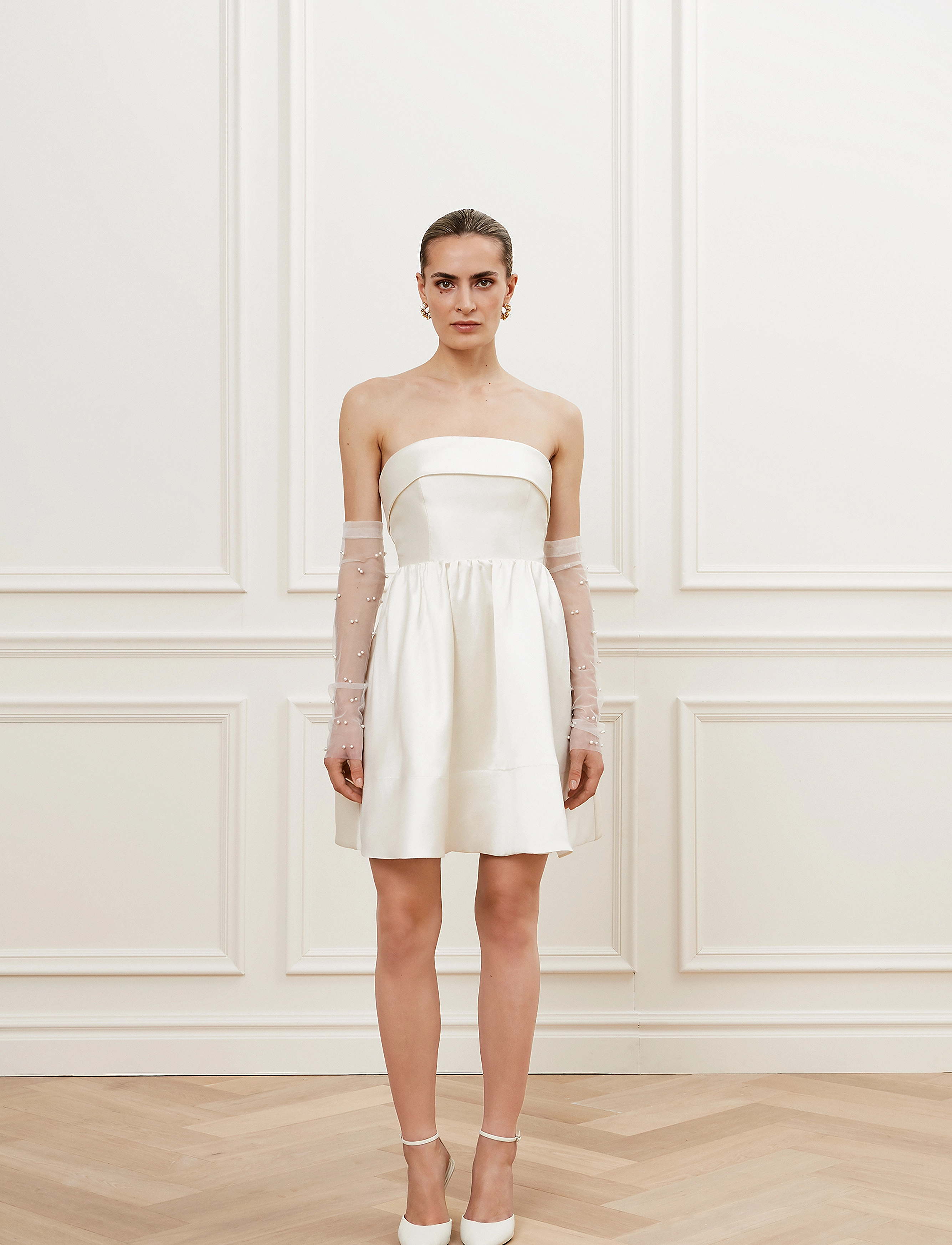 Malina Naya Strapless Silk Blend Mini Dress, XXL, Designer, Weiß - Wedding Dresses, Frauen