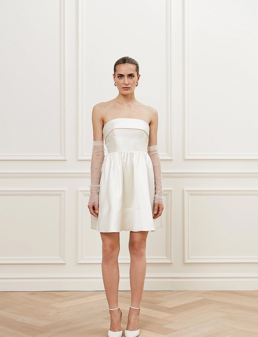 Malina - Naya strapless silk blend mini dress - brudekjoler - ivory - 0