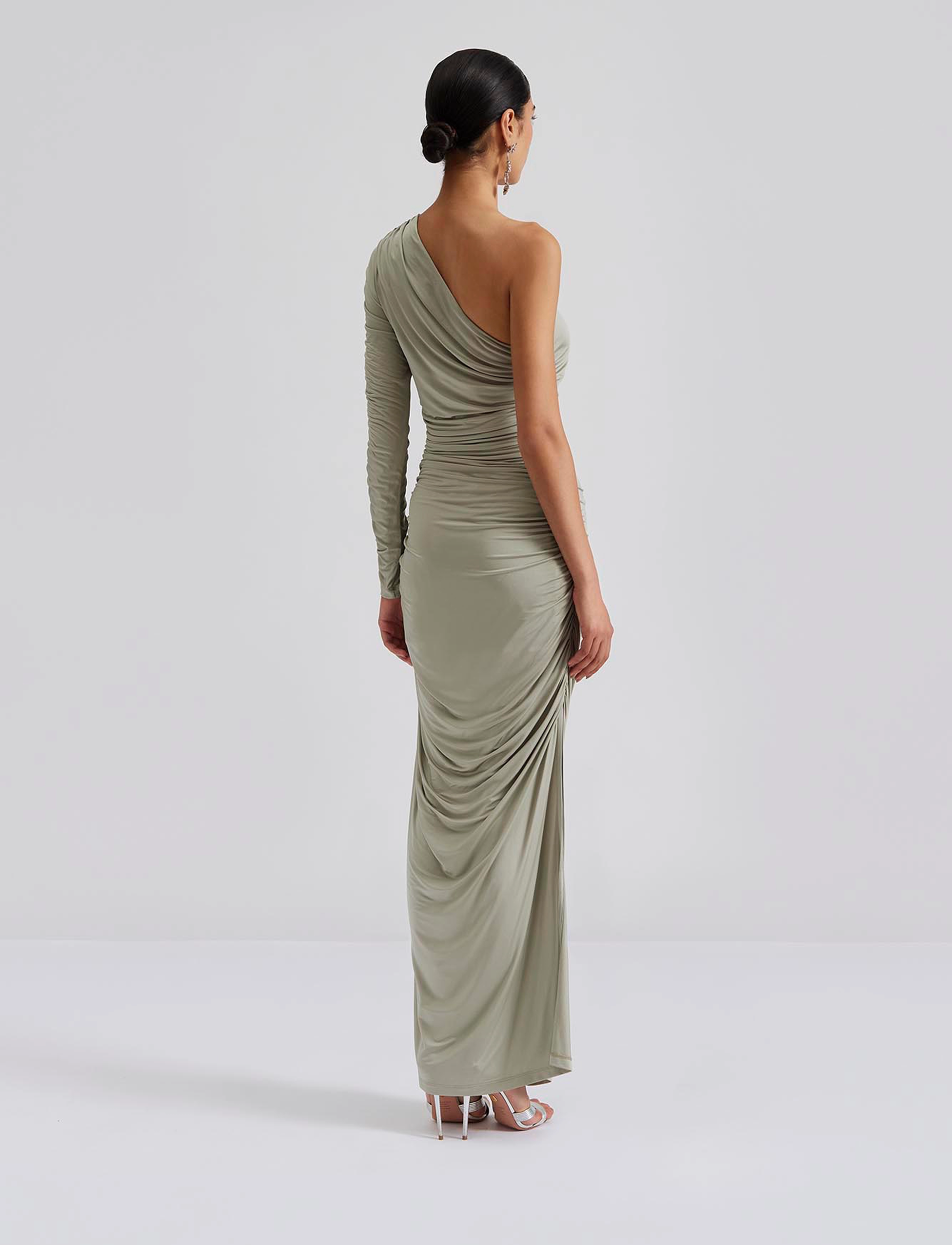 Malina - Aven one shoulder jersey maxi dress - sage - 3