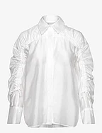 Line sheer drawstring detail shirt - WHITE