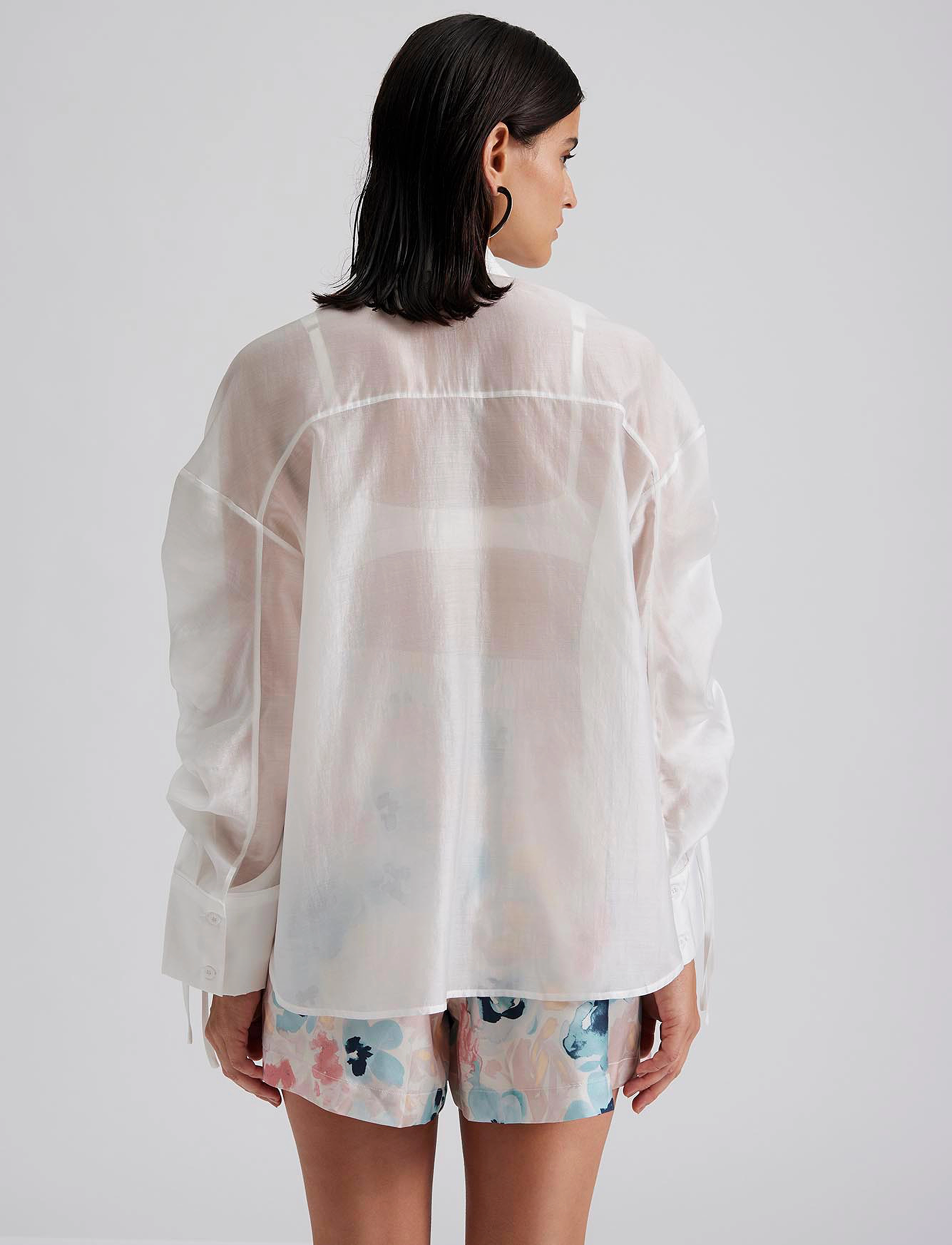 Malina - Line sheer drawstring detail shirt - white - 3