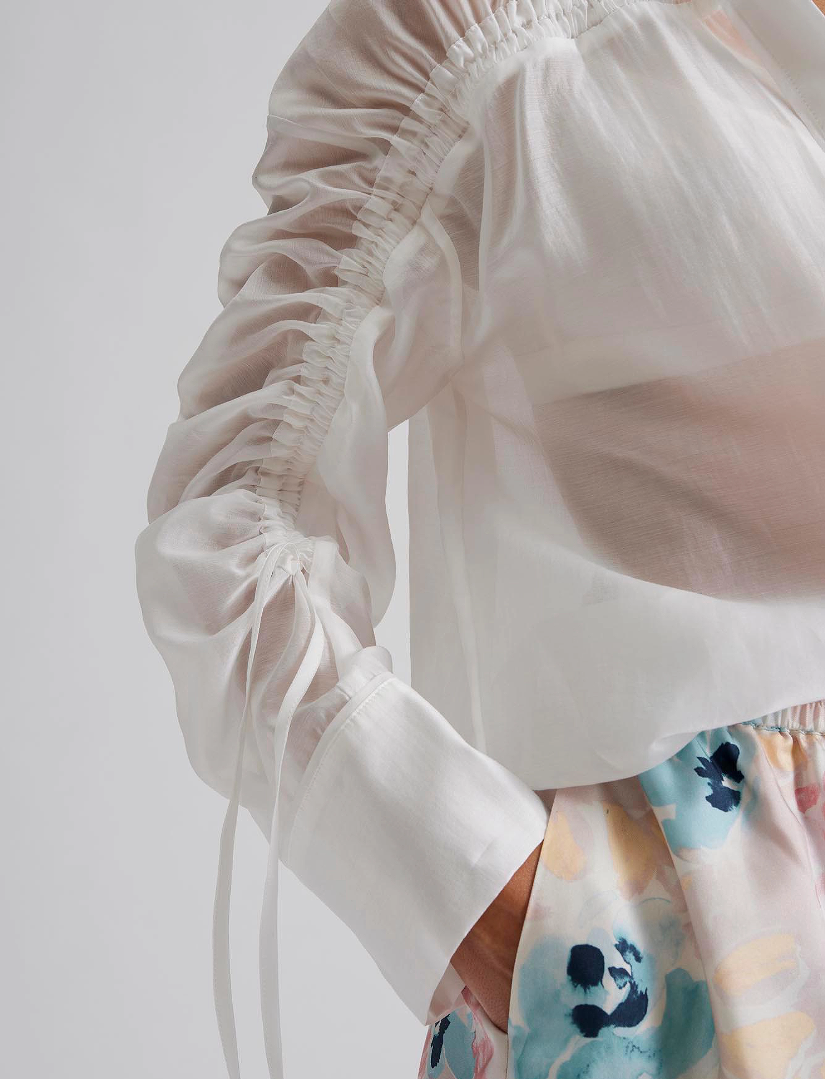Malina - Line sheer drawstring detail shirt - white - 5