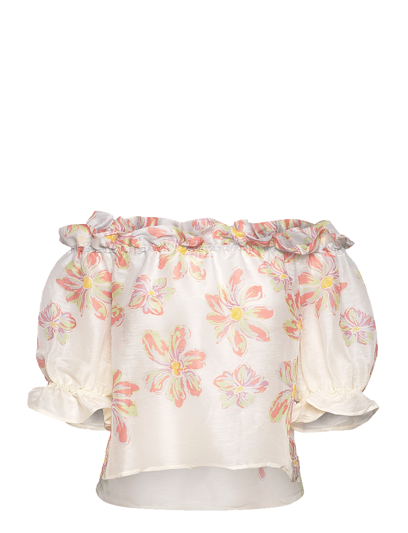 Malina - Elma off shoulder silk blend blouse - kortärmade blusar - blue lily - 1