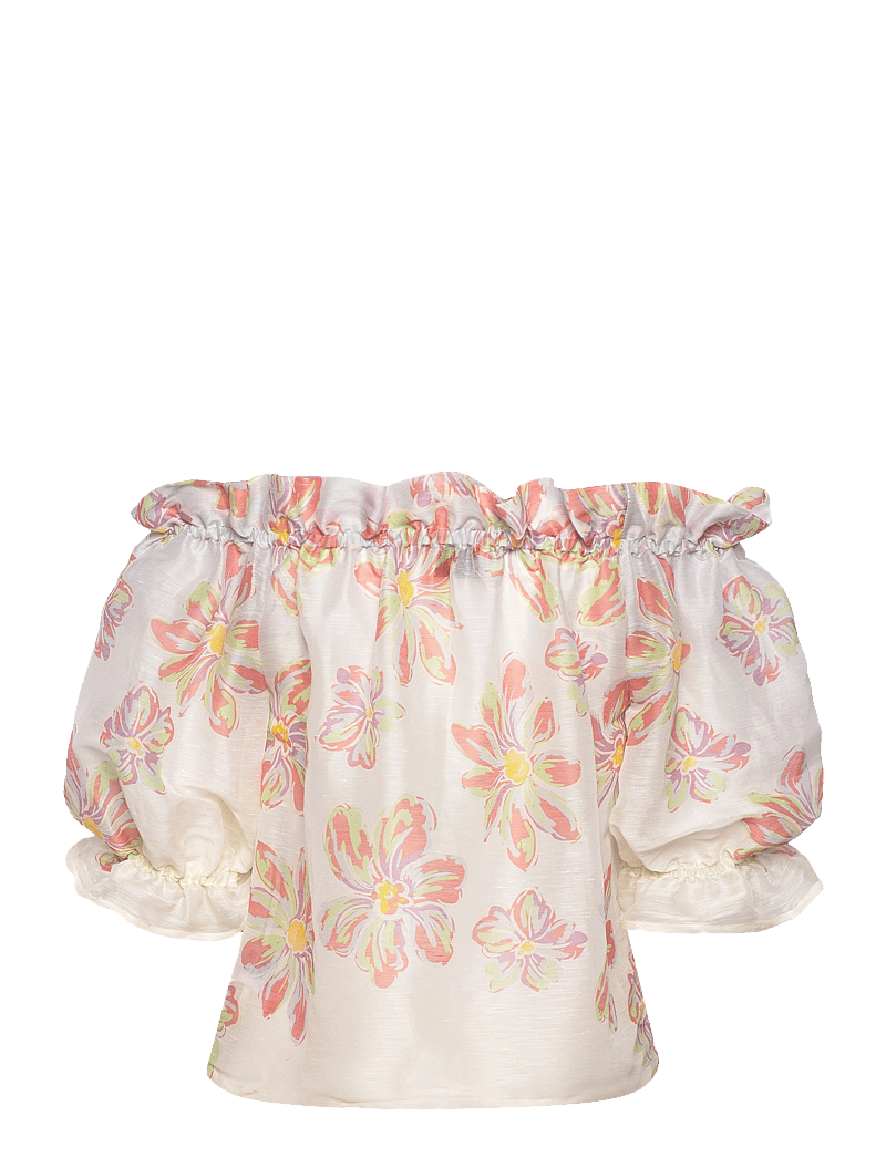 Malina - Elma off shoulder silk blend blouse - kortärmade blusar - blue lily - 2