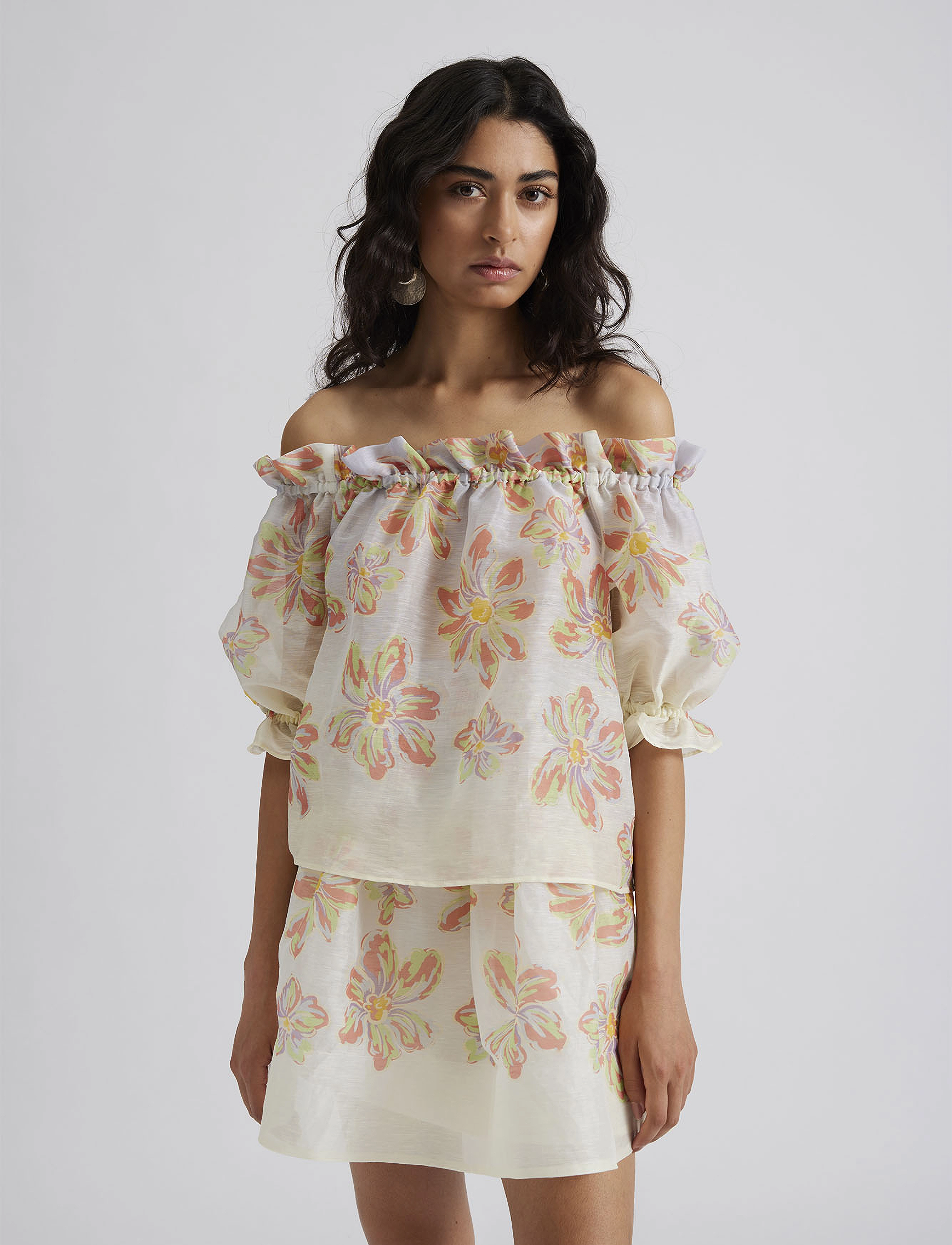 Malina - Elma off shoulder silk blend blouse - blue lily - 4
