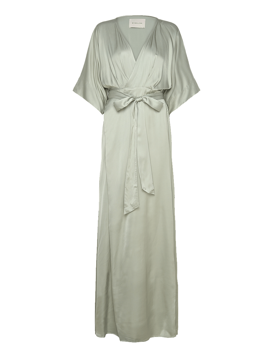 Malina - Lilly wrap satin maxi dress - aftenkjoler - sage - 1