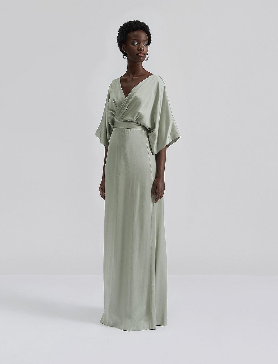 Malina - Lilly wrap satin maxi dress - aftenkjoler - sage - 0