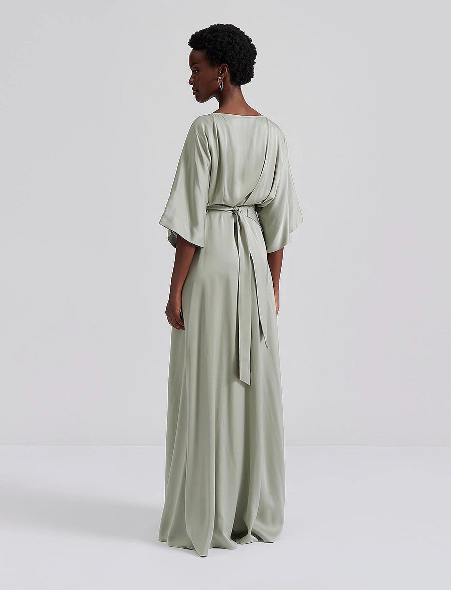 Malina - Lilly wrap satin maxi dress - aftenkjoler - sage - 3