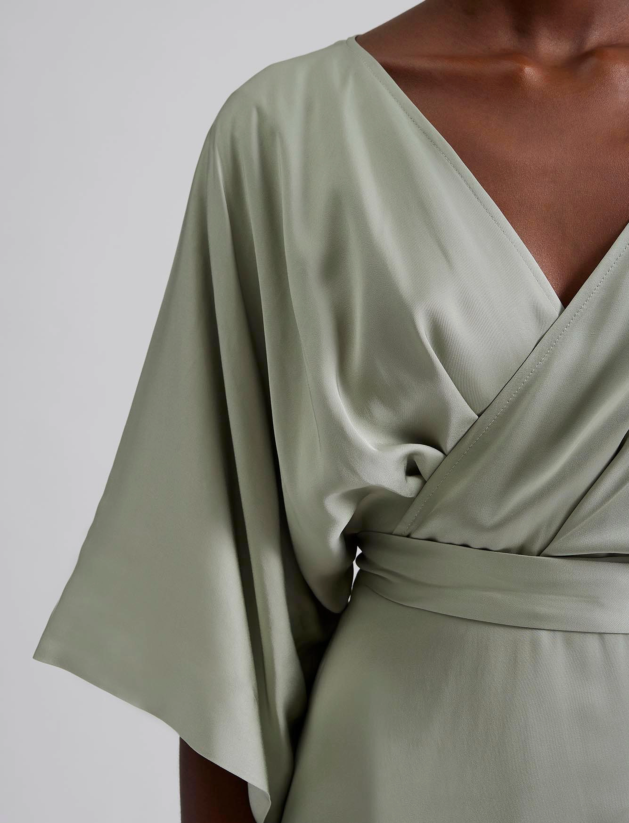 Malina - Lilly wrap satin maxi dress - sage - 4