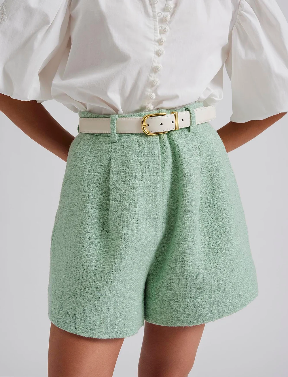 Malina - Daisy high rise boucle shorts - paperbag shorts - mint - 0