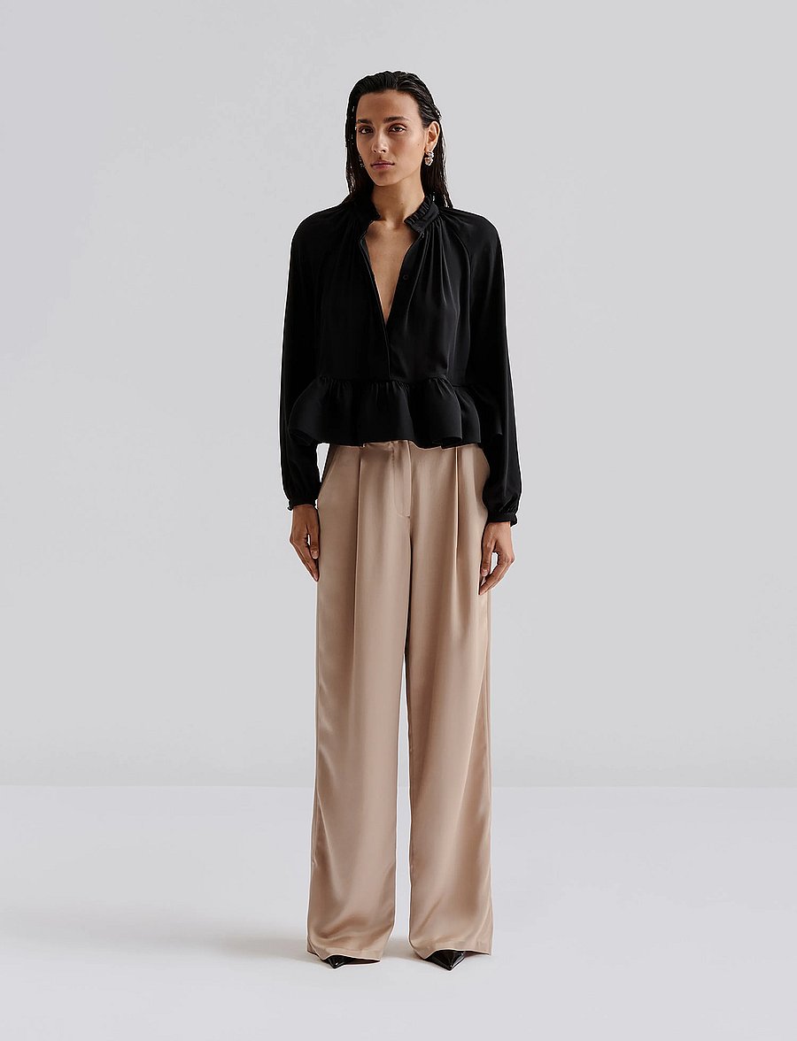 Malina - Alva frill detailed cropped blouse - black - 0