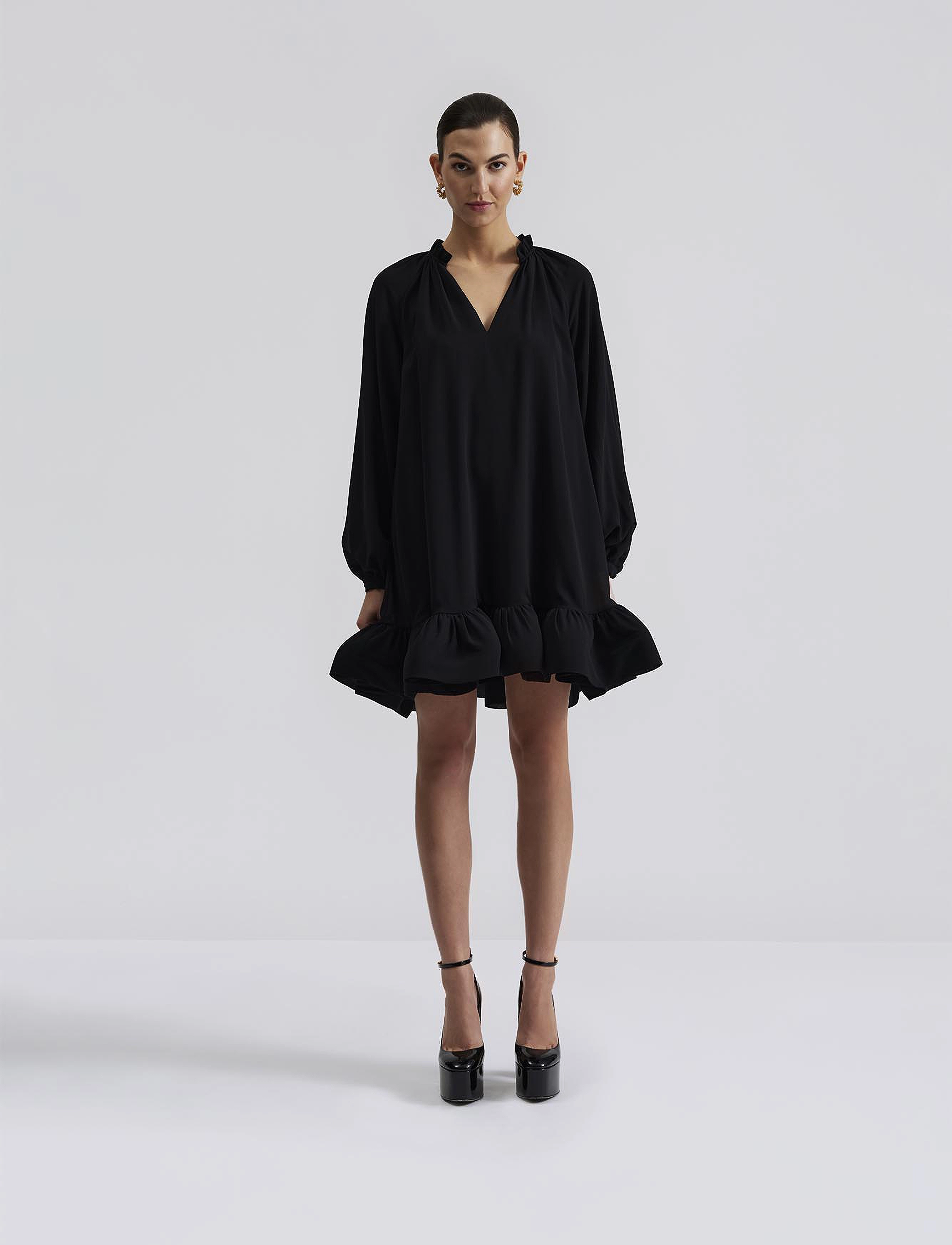 Malina Alva Frill Detailed Mini Dress, S, Black, Designere > Korte Kjoler, Dame