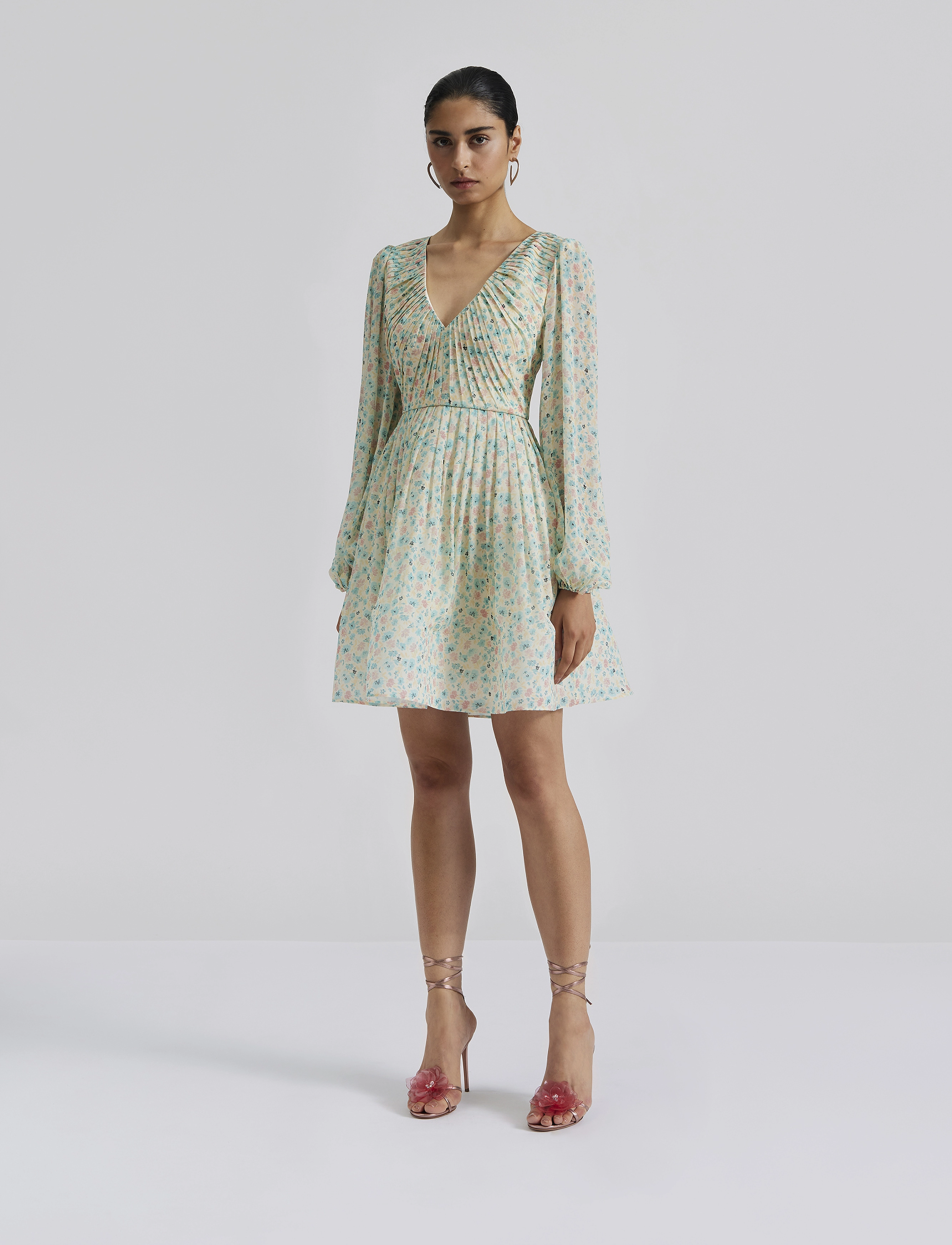 Malina Estelle V-Neck Chiffon Mini Dress, XS, Green, Designere > Korte Kjoler, Dame