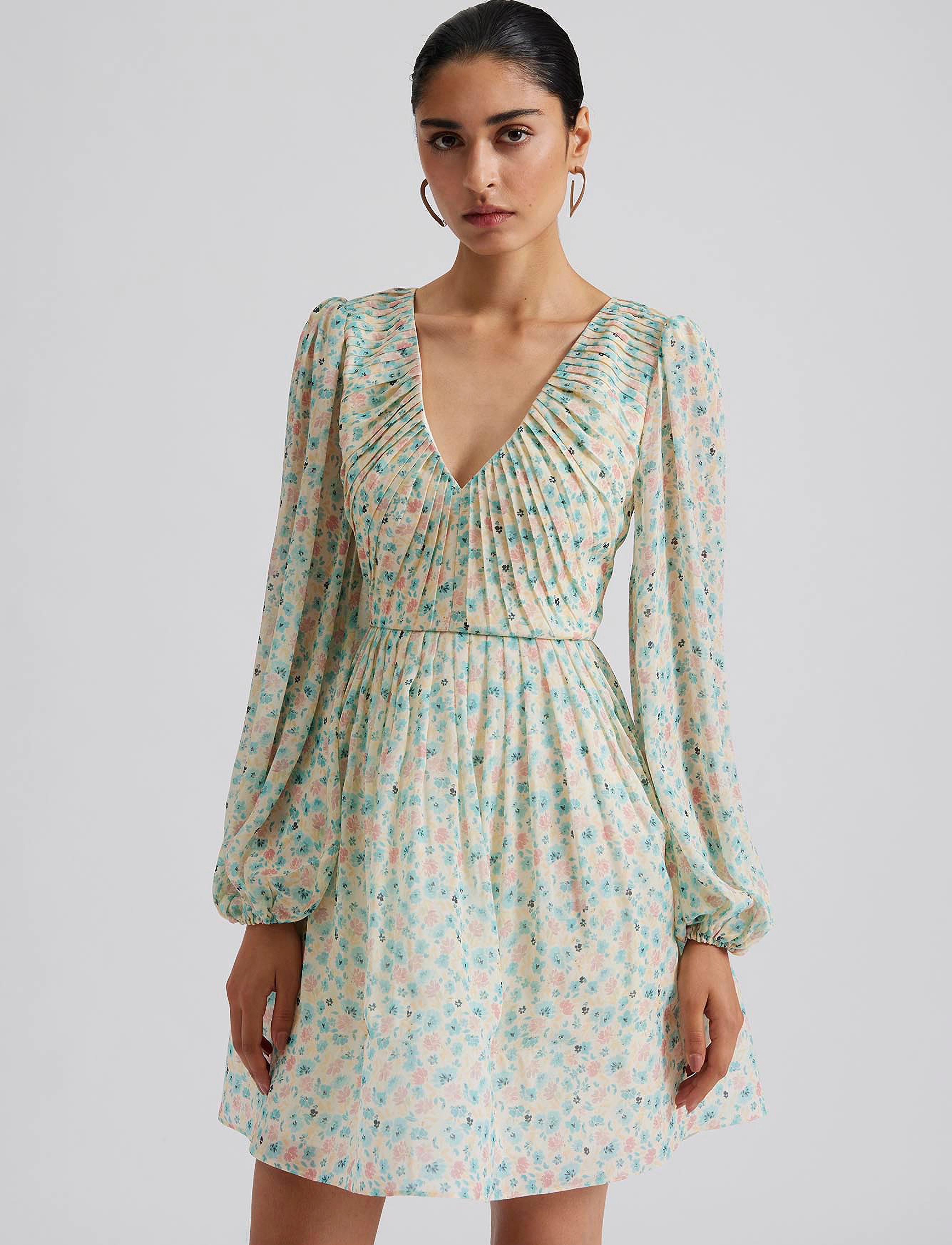 Malina - Estelle v-neck chiffon mini dress - fyrir sérstaka viðburði - ditsy - 4