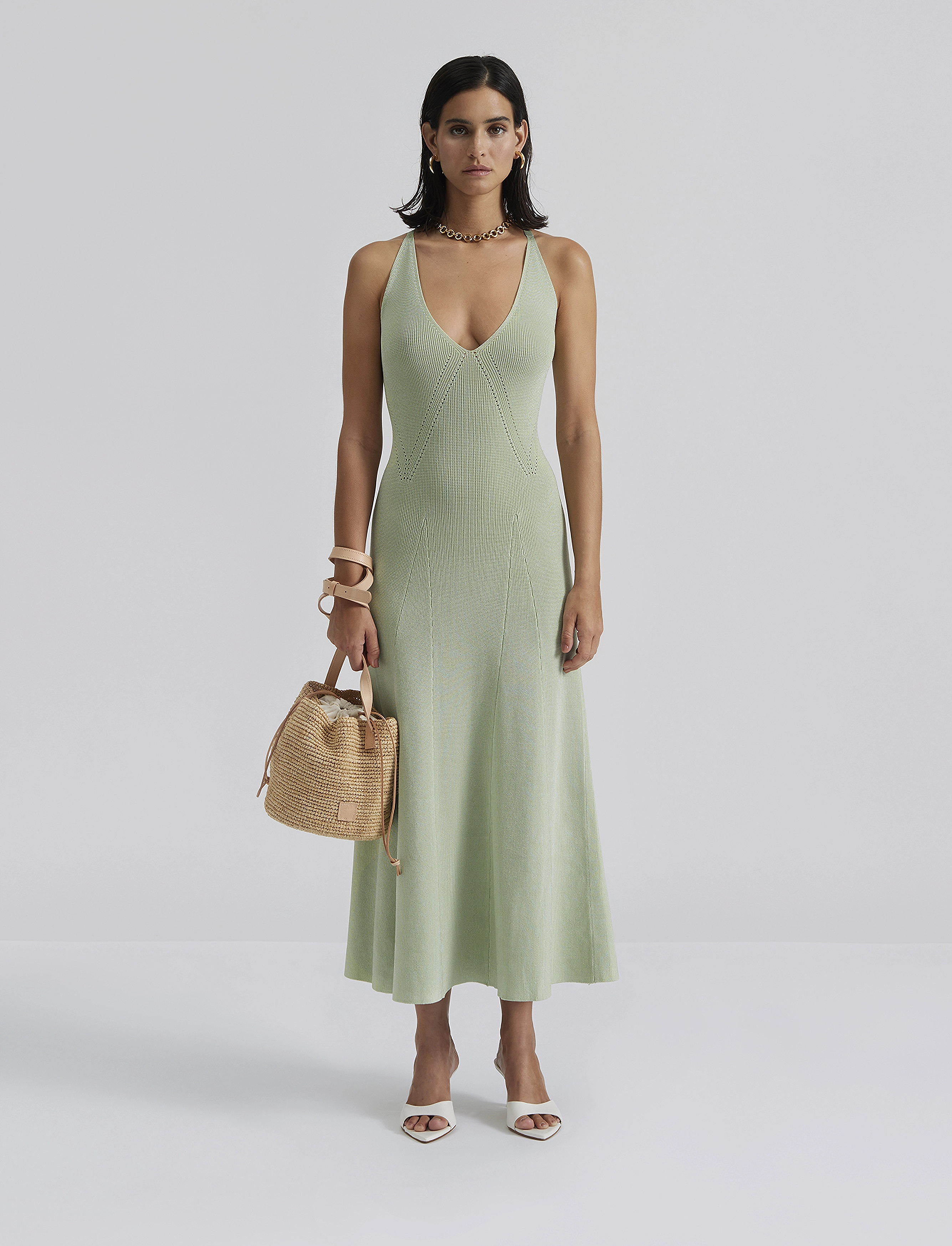 Malina Nyra V-Neck Knitted Midi Dress, XL, Designer, Grün - Knee-length & Midi, Frauen