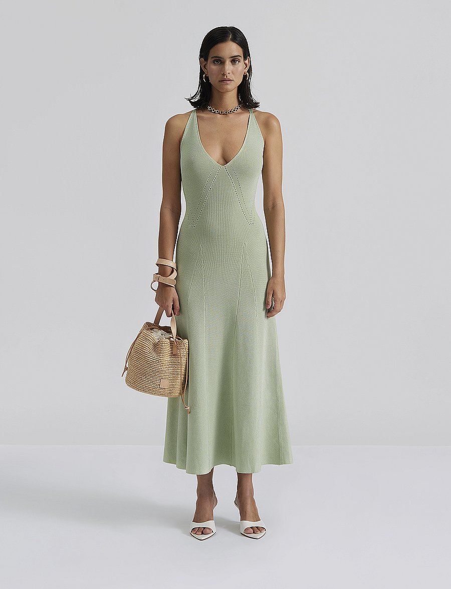 Malina - Nyra v-neck knitted midi dress - sommarklänningar - mint - 0