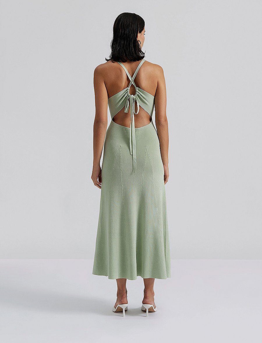 Malina - Nyra v-neck knitted midi dress - sommarklänningar - mint - 3